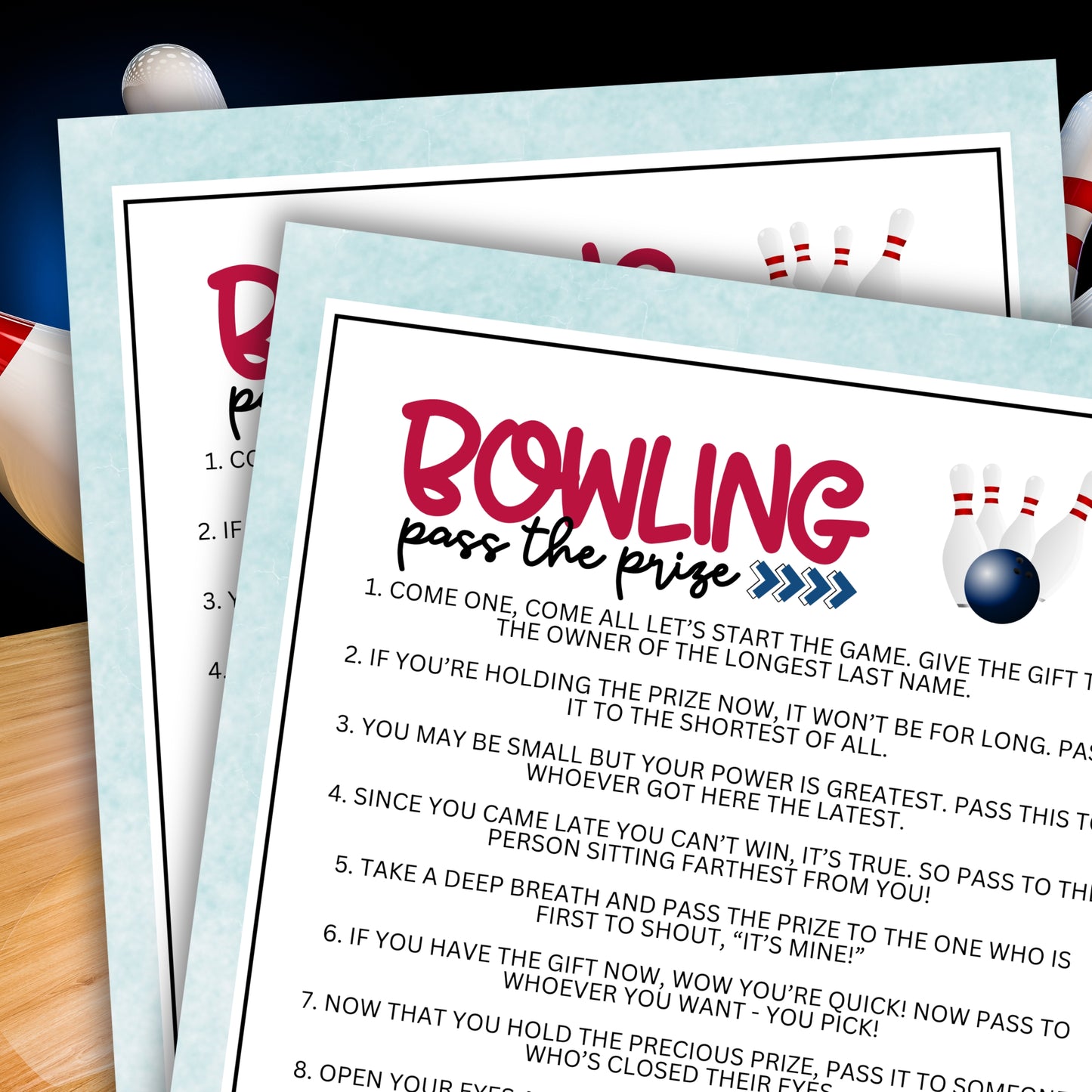 Are you looking for an exciting and interactive activity to get your guests mingling and having a blast at your bowling-themed party, bowling league event, birthday celebration, corporate team building, or any other fun gathering? Whether you've got kids, teens, adults, and even seniors in your gathering or group, this fun Pass The Prize game from Party Prints Press is just what you need! 