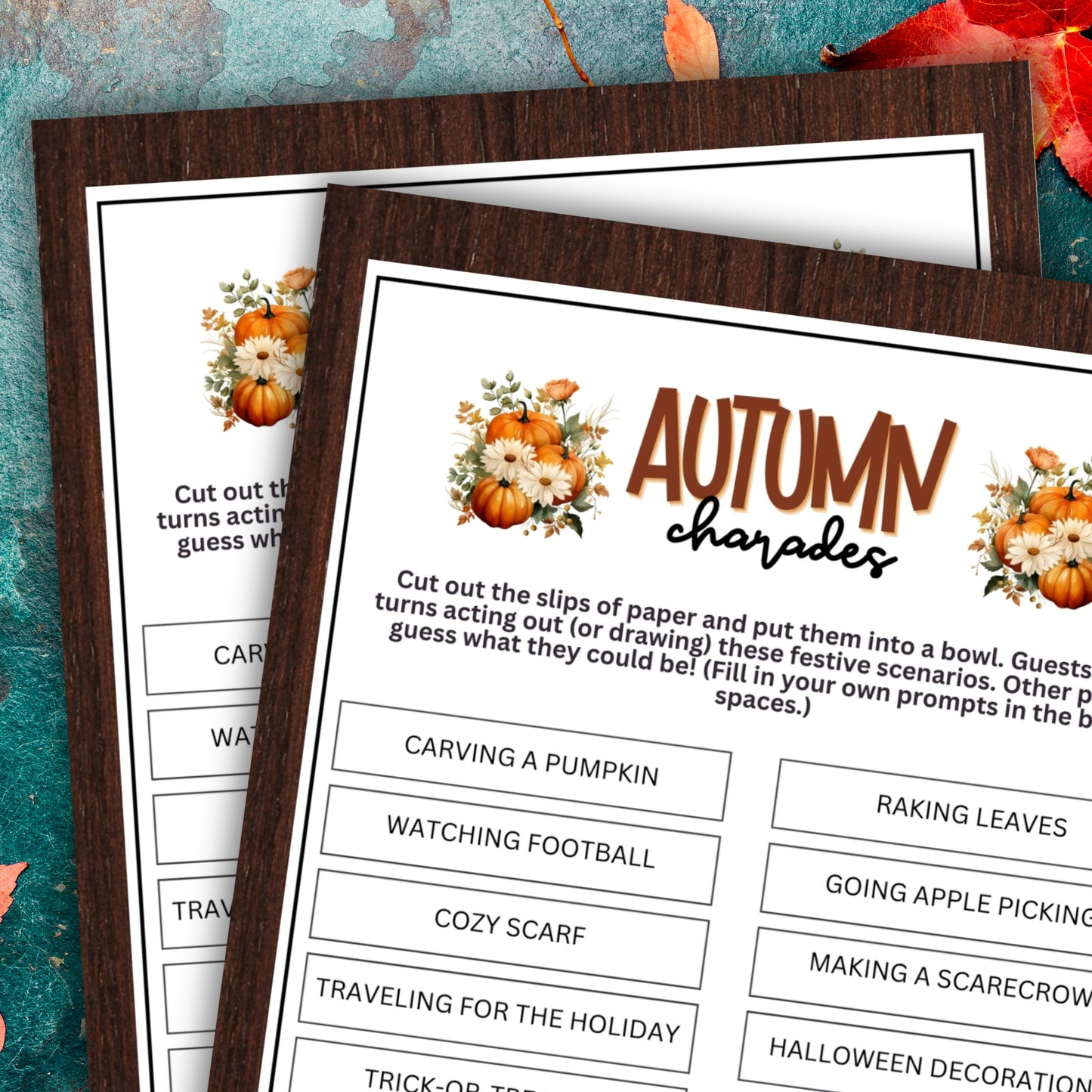 Fall Charades Printable Party Game For Autumn - Great For Family Game Night, Thanksgiving, Friendsgiving & Classroom Resources For Teachers