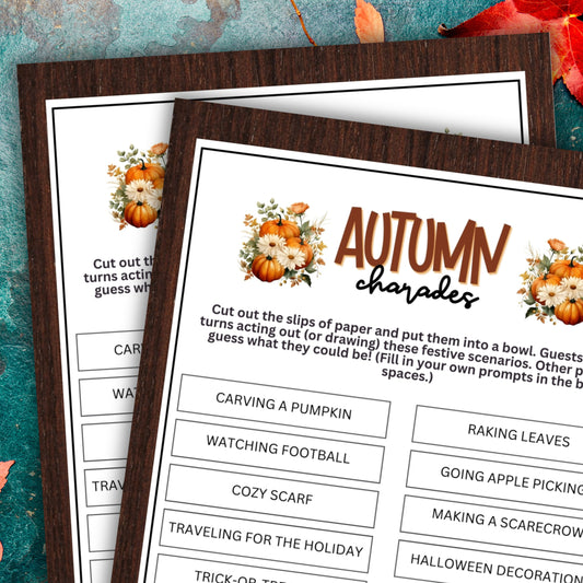 Fall Charades Printable Party Game For Autumn - Great For Family Game Night, Thanksgiving, Friendsgiving & Classroom Resources For Teachers