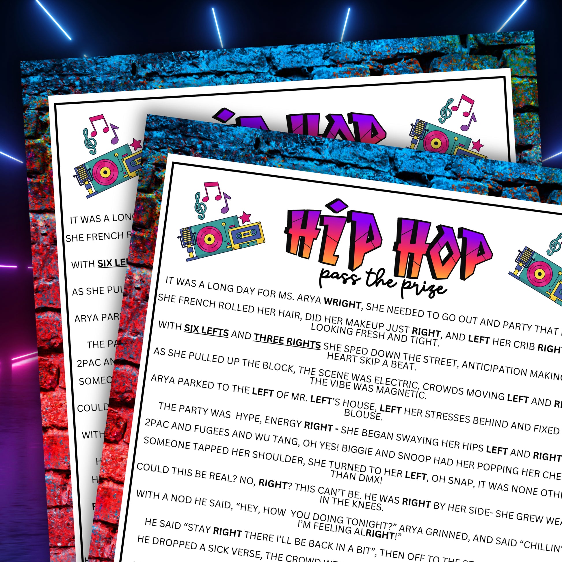 Looking for a blast of nostalgia and fun at your next block party or house party?
Whether you’re vibing with friends or family, our 90's Hip Hop Block Party Pass The Prize Left Right Game is a must-have!
