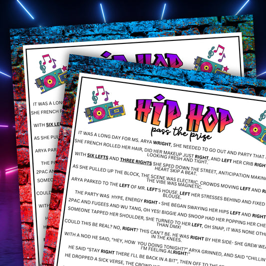 Looking for a blast of nostalgia and fun at your next block party or house party?
Whether you’re vibing with friends or family, our 90's Hip Hop Block Party Pass The Prize Left Right Game is a must-have!