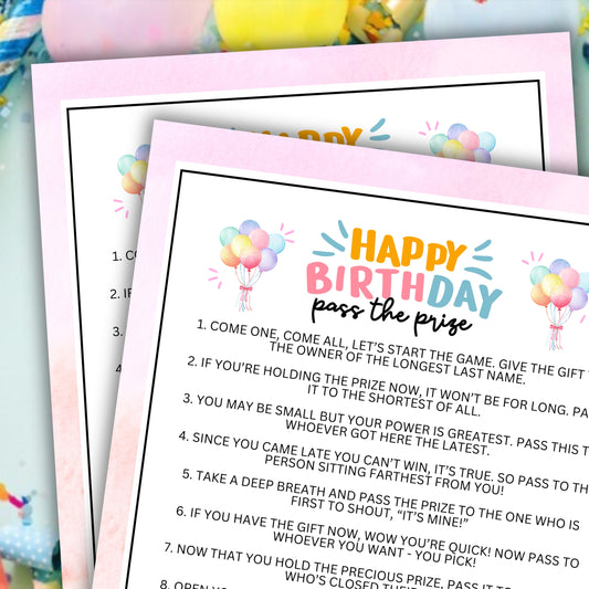 Looking for an exciting and engaging activity to keep the everyone entertained and engaged at your special girl's birthday celebration?  Whether you've got kids, teens, adults, and even seniors in your gathering or group, this fun Pass The Prize game from Party Prints Press is just what you need!