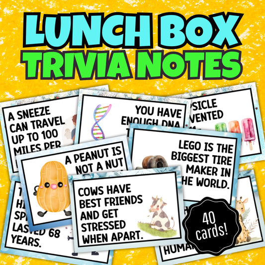 Lunch Box Trivia Cards For BOYS