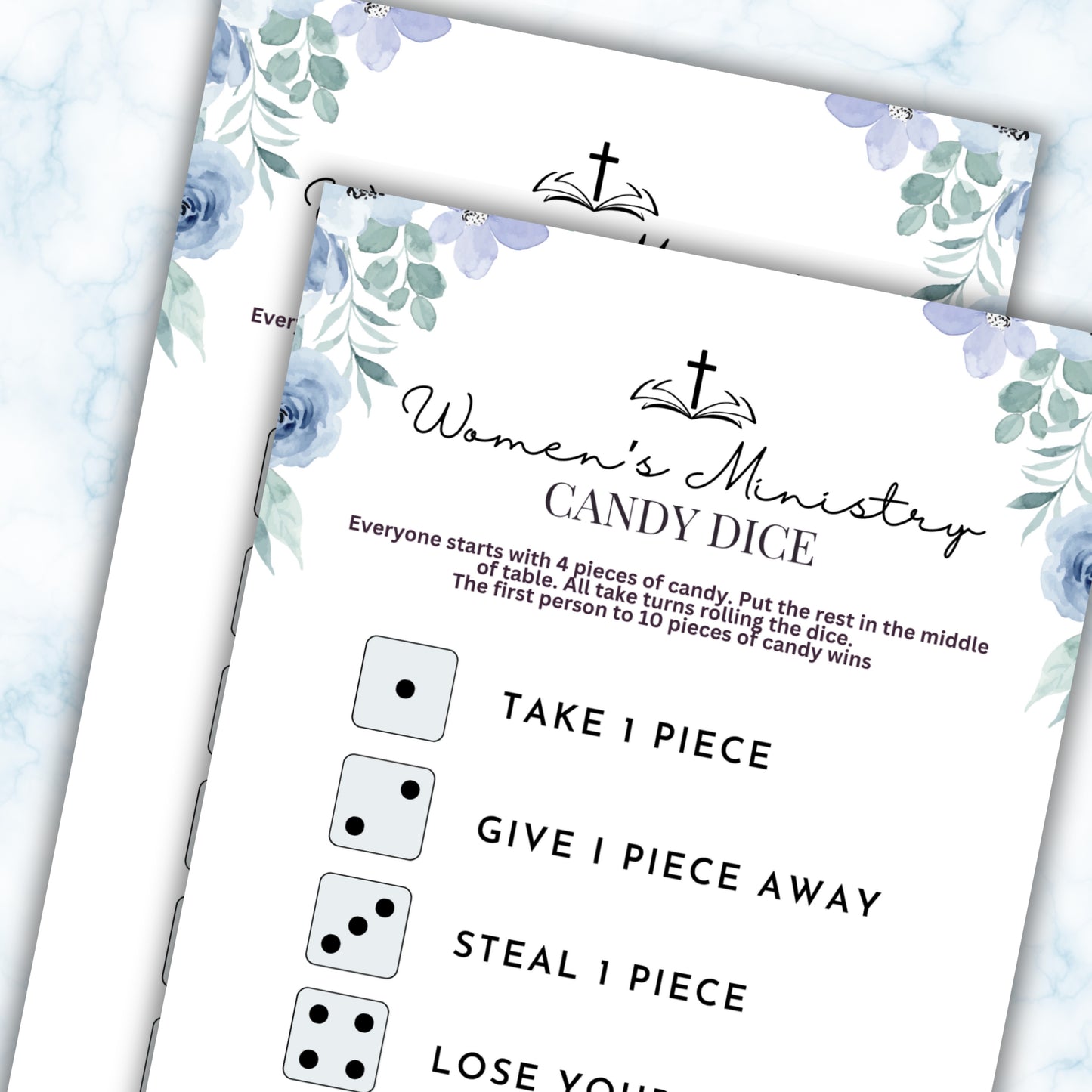 Blue Floral Women's Ministry Candy Dice