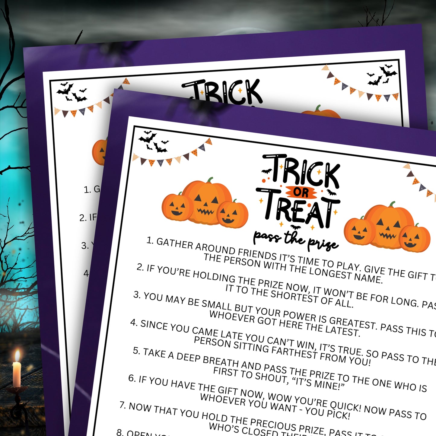 Are you seeking a fun and engaging activity to celebrate Halloween this year? Whether you've got kids, teens, adults, and even seniors in your gathering or group, this fun "Trick or Treat" Pass The Prize game from Party Prints Press is just what you need! This game is a simple poem that you can read aloud to participants or print out a copy for each to read along!