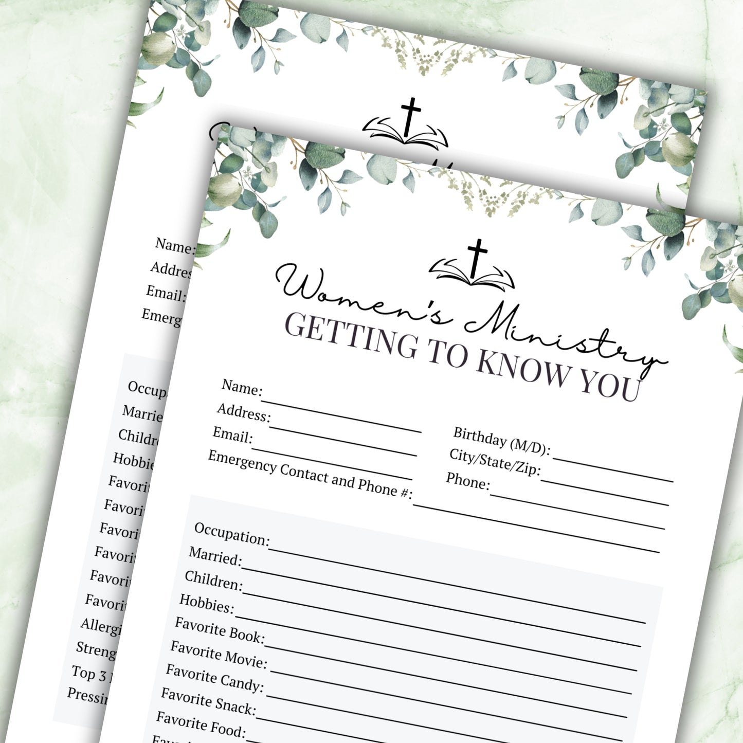 Green Floral Women's Ministry Intake Form