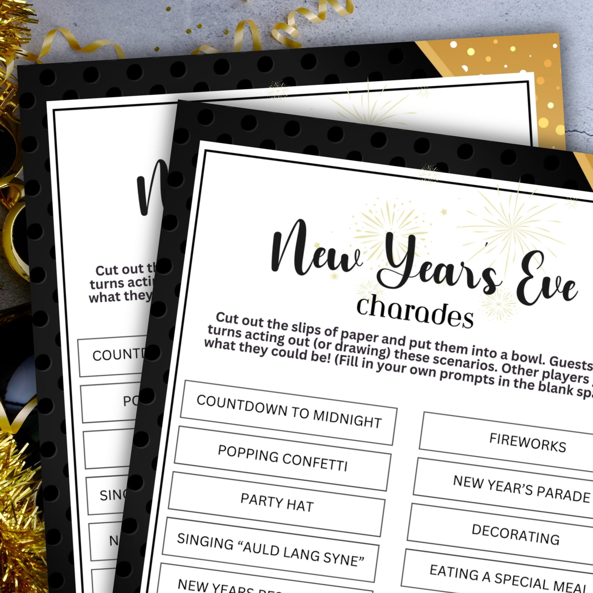 Looking for a lively activity to add some fun to your New Year's Eve gathering? Look no further than this New Year's Eve Charades game from Party Prints Press!