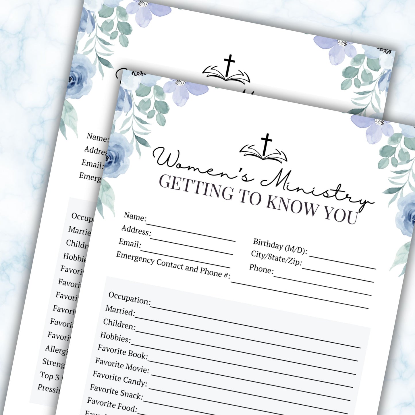 Blue Floral Women's Ministry Intake Form