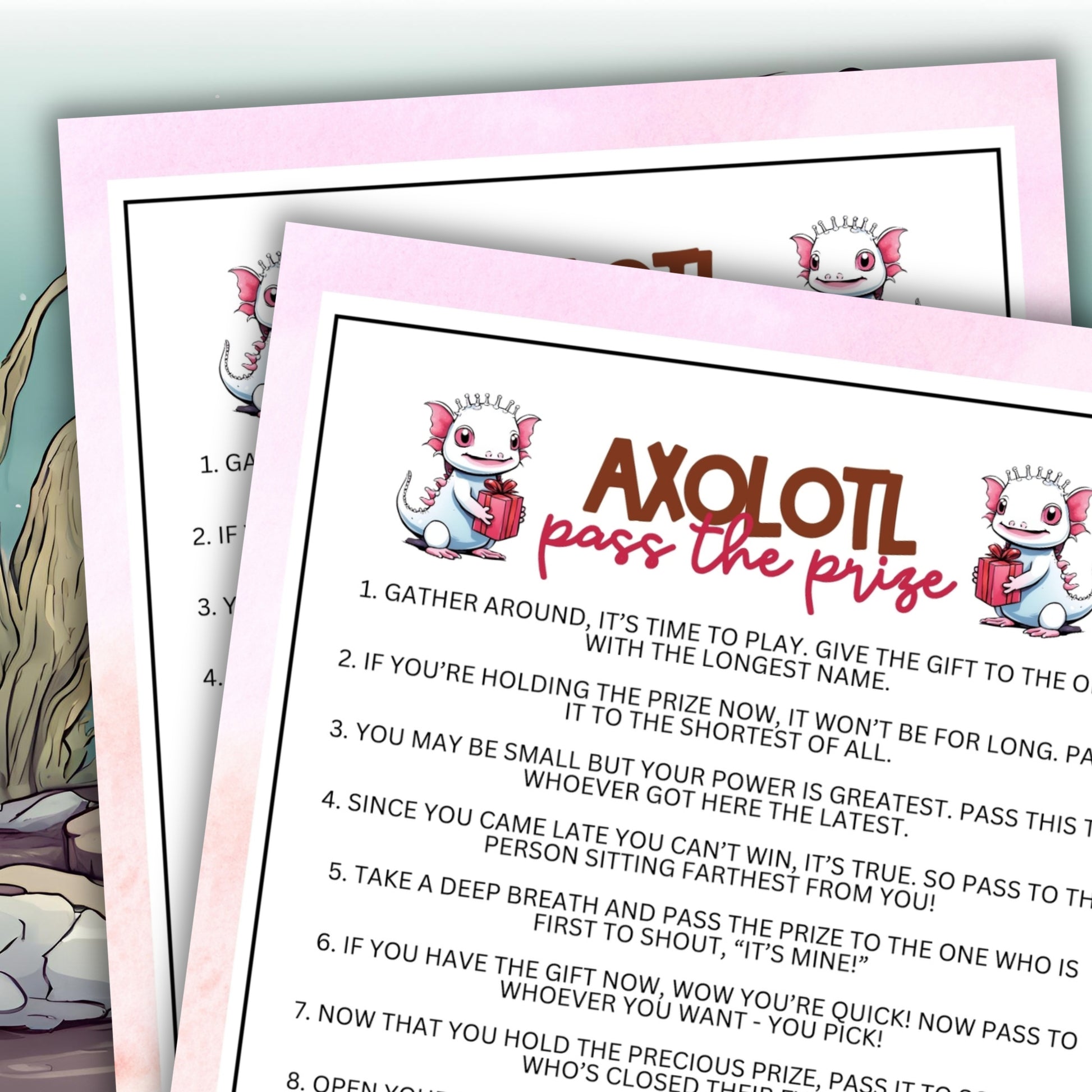 Axolotl Birthday Party Pass The Prize Left Right Printable Game Fun For All Ages