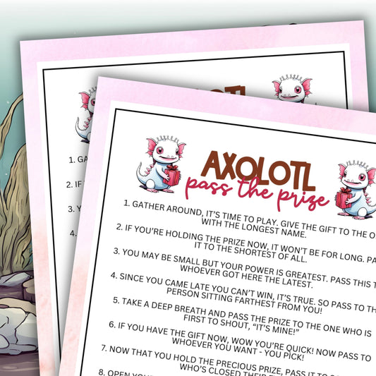 Axolotl Birthday Party Pass The Prize Left Right Printable Game Fun For All Ages