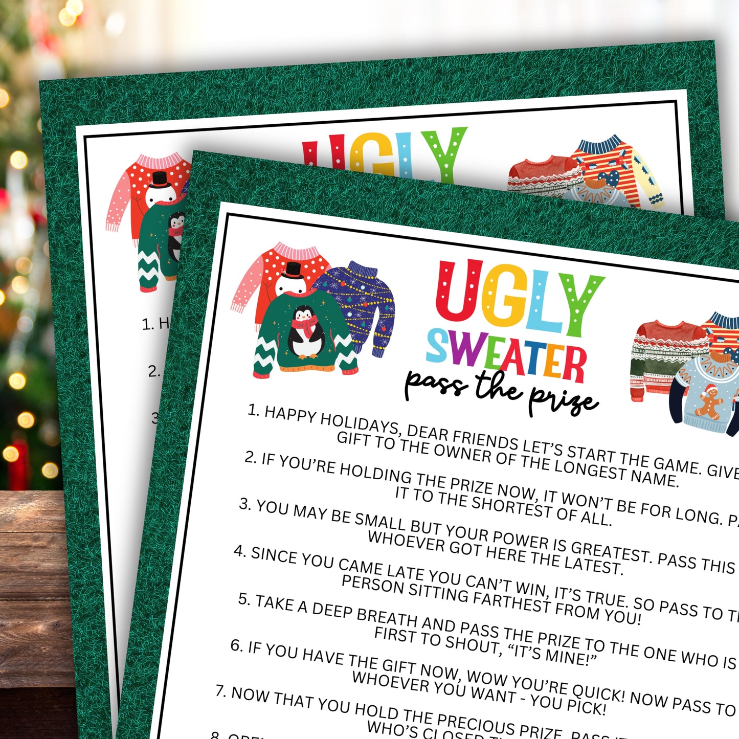 Are you seeking a fun and engaging activity to celebrate Christmas this winter? This "Ugly Sweater" Pass The Prize game will be the perfect addition to your event! Whether you've got kids, teens, adults, and even seniors in your gathering or group, this fun Pass The Prize game from Party Prints Press is just what you need!