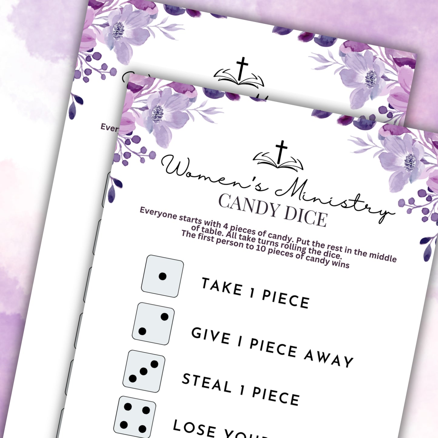 Purple Floral Women's Ministry Candy Dice