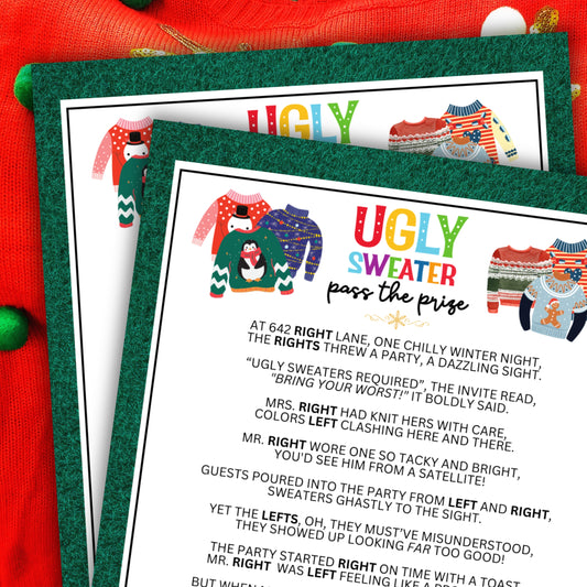Unwrap the joy of the Christmas season with this festive and fun Ugly Sweater Party White Elephant Gift Exchange Dice Game!   Whether you're hosting an office or work party, a church event, a cozy dinner party with family and friends, or anything in between, this simple game is suitable for guests of all ages.