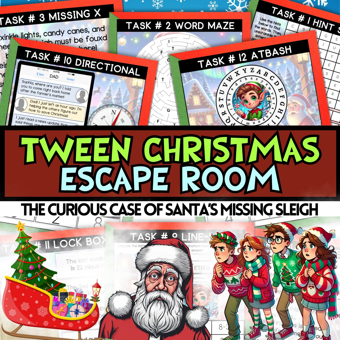 Christmas Escape Room For Tweens & Teens (12 Puzzles)