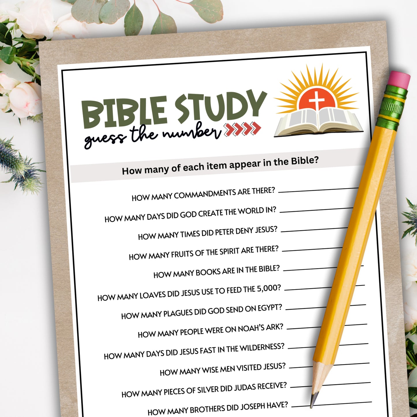 Are you seeking a fun and engaging activity for your Sunday School, Bible Study, or Women's Ministry Fellowship Retreat? Whether you've got kids, teens, adults, and even seniors in your gathering or group, this quick and easy trivia game from Party Prints Press is just what you need! Give each guest a sheet and challenge them to guess how many items are in the Bible! (Bonus points if they can think of the book of the Bible where the items are found!)