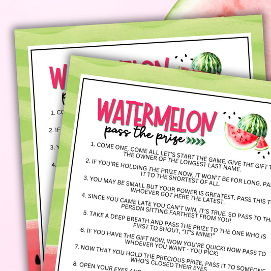 Are you hosting a watermelon-themed event and seeking a fun and engaging activity to get the party started?  Whether you've got kids, teens, adults, and even seniors in your gathering or group, this fun Pass The Prize game from Party Prints Press is just what you need to make your special occasion one to remember!