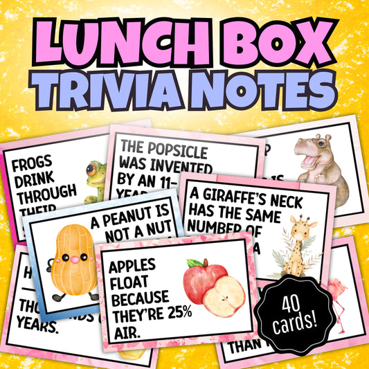 Lunch Box Trivia Cards For GIRLS