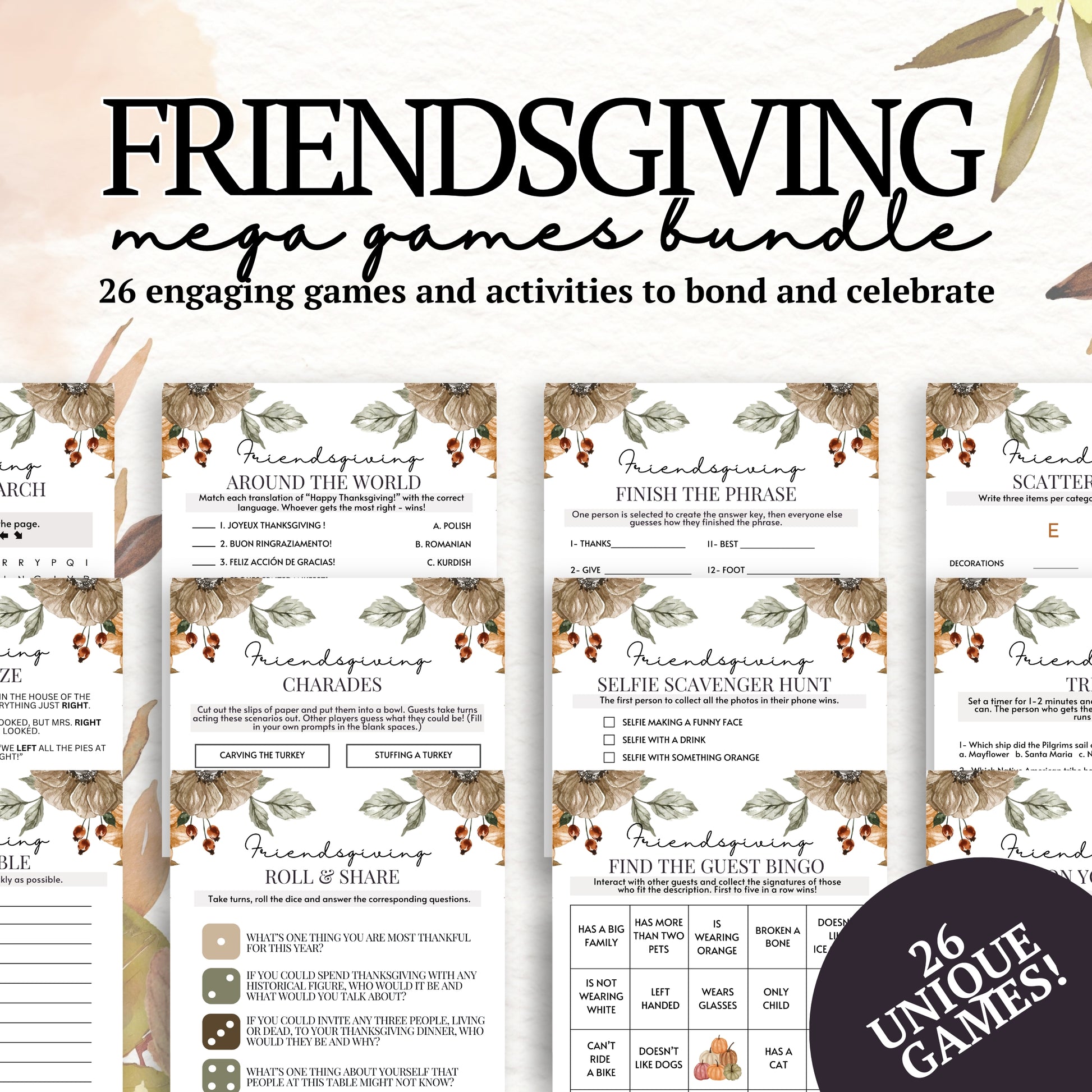 Friendsgiving elegant minimalist game bundle image