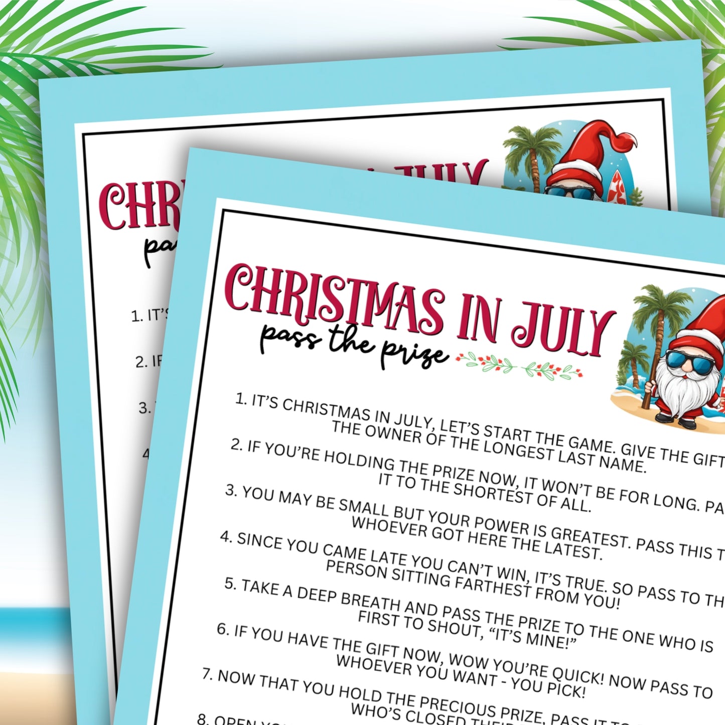 Christmas in July Pass The Prize Left Right Game - Fun For Everyone!  Are you seeking a fun and engaging activity to celebrate Christmas in July with friends, family, or coworkers?  Whether you've got kids, teens, adults, and even seniors in your gathering or group, this fun Pass The Prize game from Party Prints Press is just what you need!