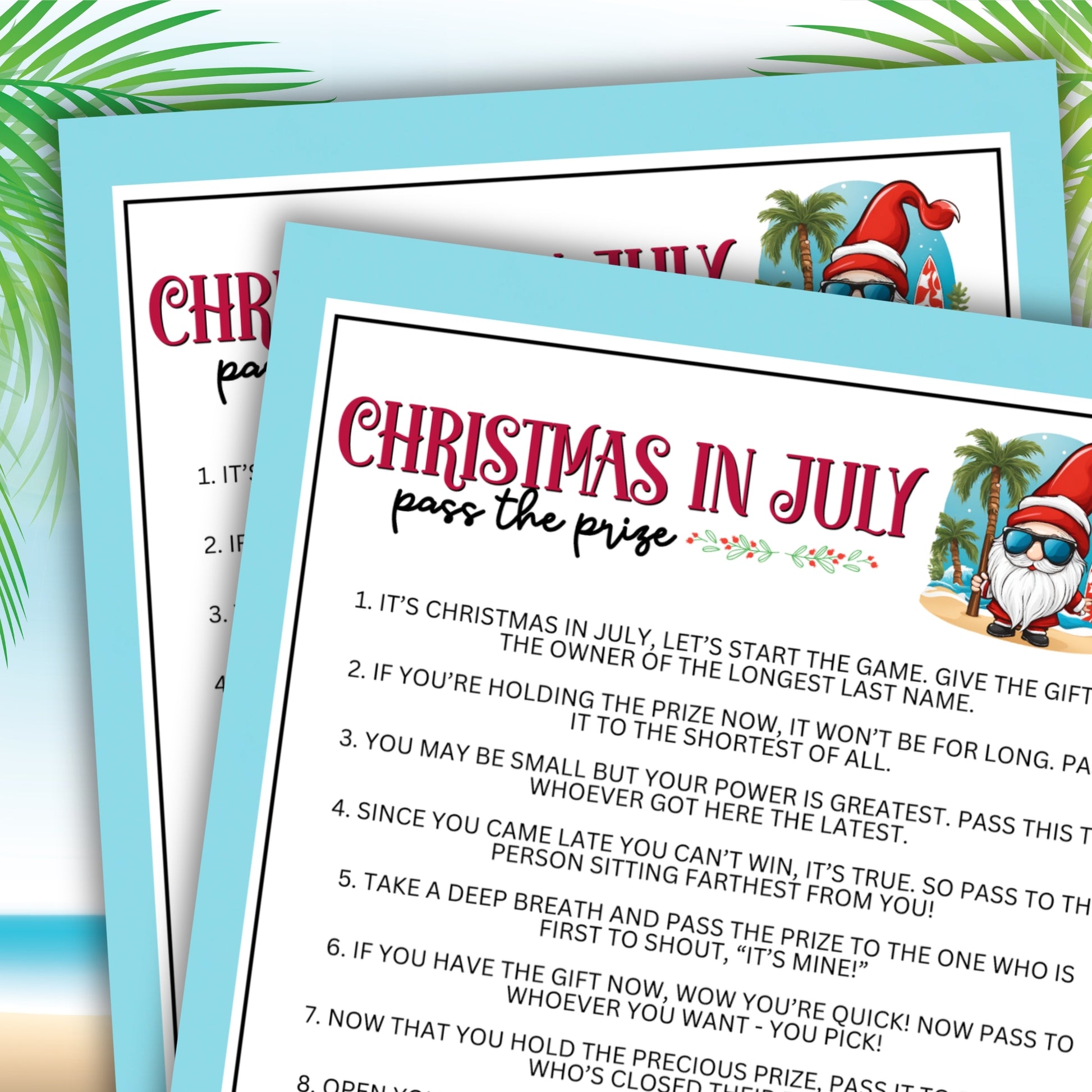 Christmas in July Pass The Prize Left Right Game - Fun For Everyone!  Are you seeking a fun and engaging activity to celebrate Christmas in July with friends, family, or coworkers?  Whether you've got kids, teens, adults, and even seniors in your gathering or group, this fun Pass The Prize game from Party Prints Press is just what you need!