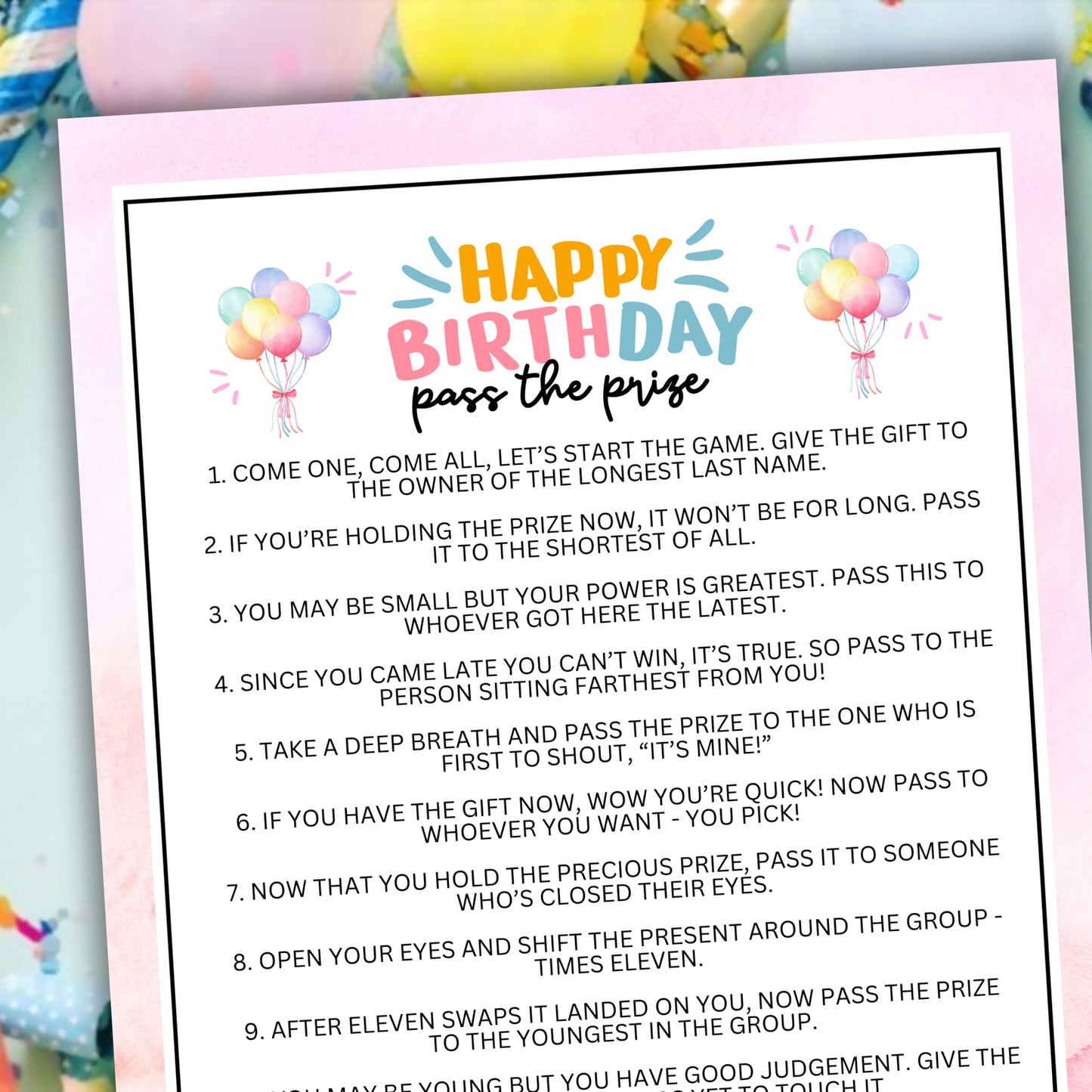 Looking for an exciting and engaging activity to keep the everyone entertained and engaged at your special girl's birthday celebration? Whether you've got kids, teens, adults, and even seniors in your gathering or group, this fun Pass The Prize game from Party Prints Press is just what you need!