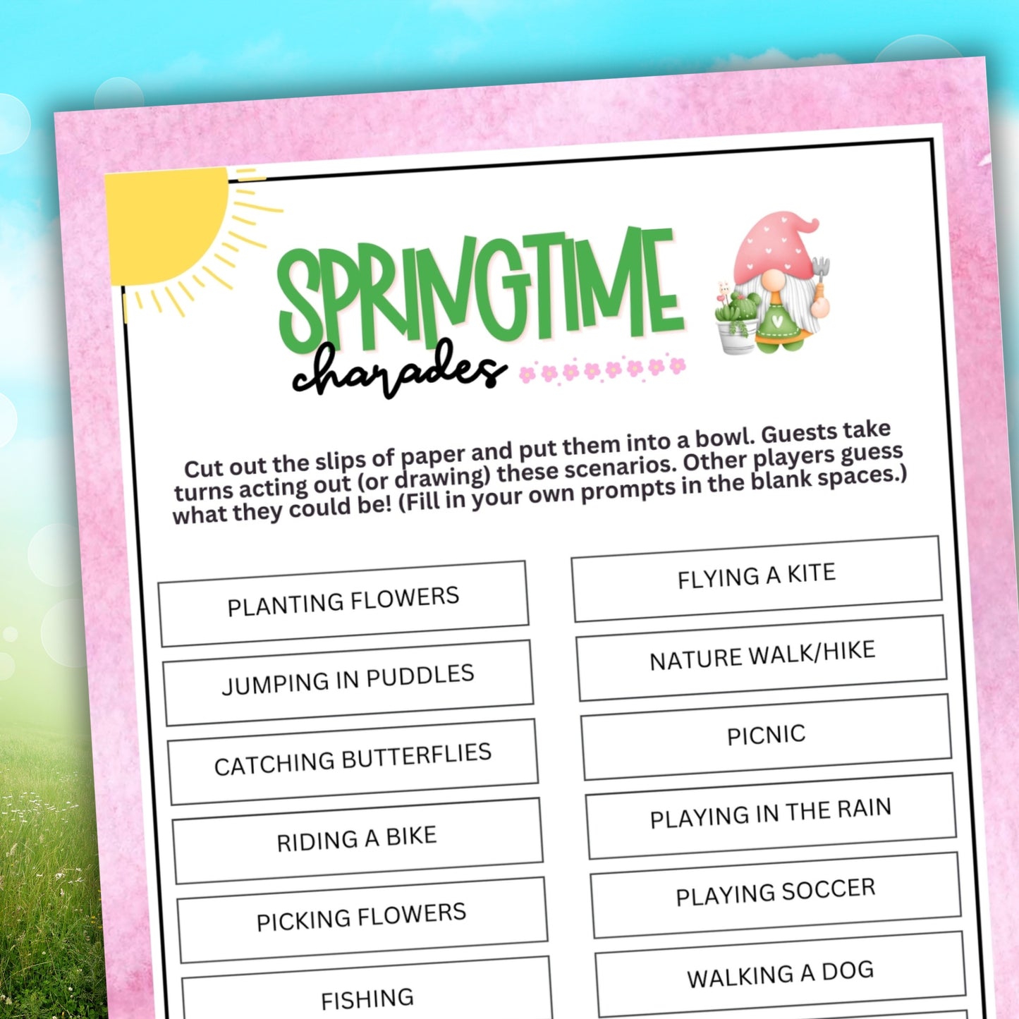 Are you hosting a springtime gathering for family and friends? Look no further than the Spring Charades game from Party Prints Press!