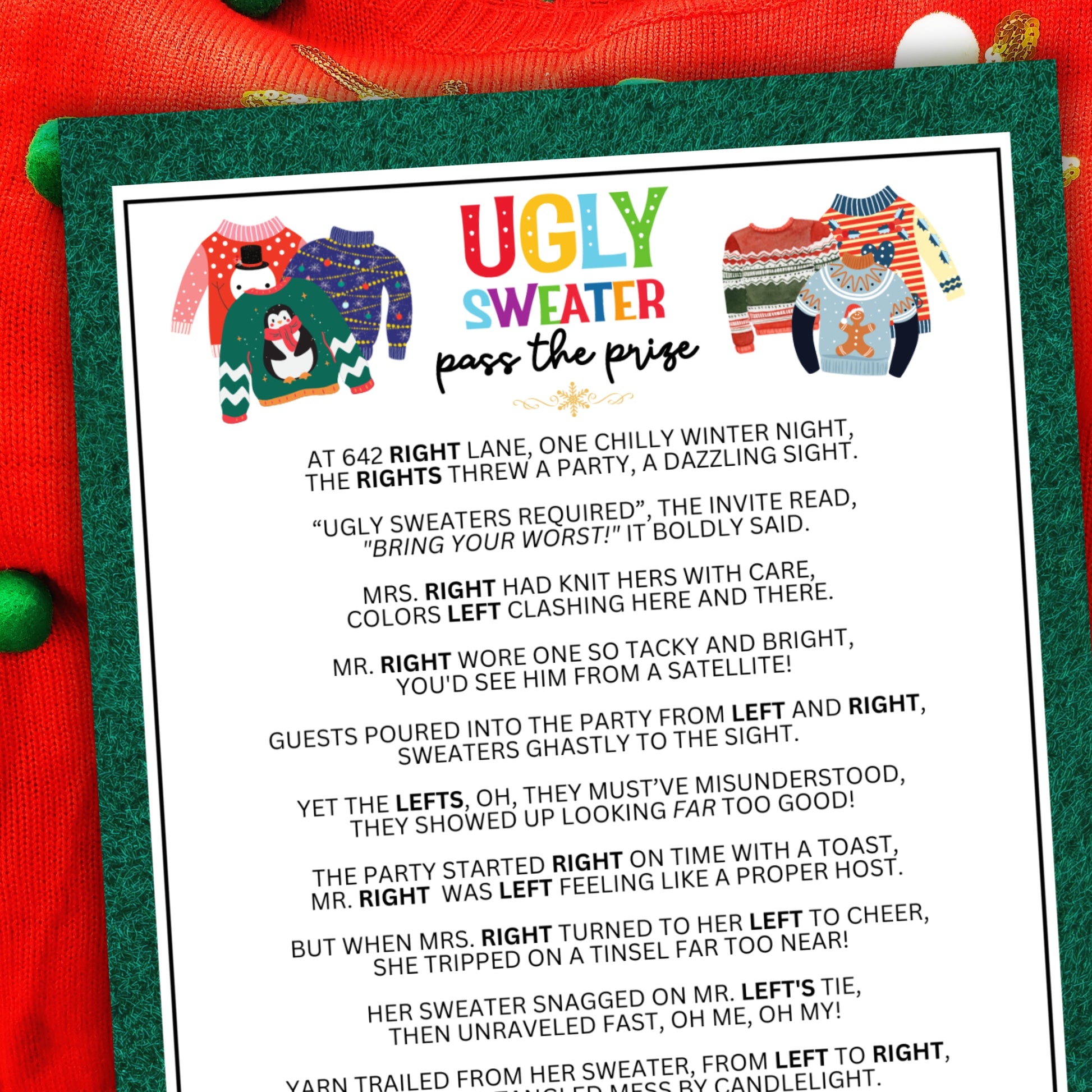 Unwrap the joy of the Christmas season with this festive and fun Ugly Sweater Party White Elephant Gift Exchange Dice Game!   Whether you're hosting an office or work party, a church event, a cozy dinner party with family and friends, or anything in between, this simple game is suitable for guests of all ages.