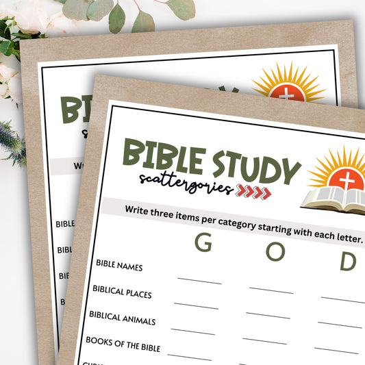 Test your knowledge with your church group, women's ministry, bible study, or tea luncheon with this fun and engaging scattered category game!   Guests are given several sets of categories where they must list three items in each category, starting with each of three letters.