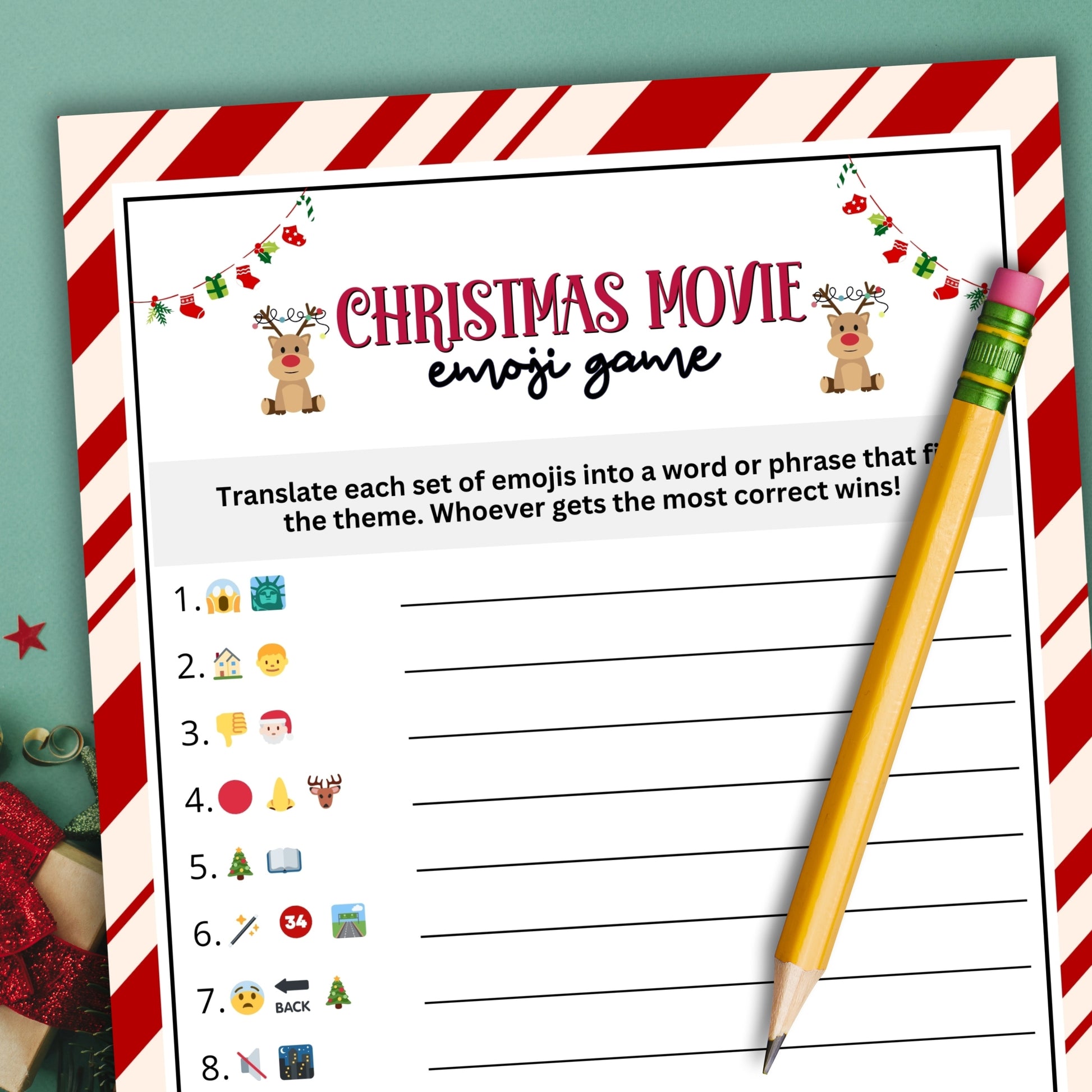 Looking for a fun and engaging activity to celebrate the festive season with your family or friends?  Whether you are organizing a holiday gathering or a Christmas movie night, this cute "Christmas Movies Emoji Game" from Party Prints Press is perfect for you! 