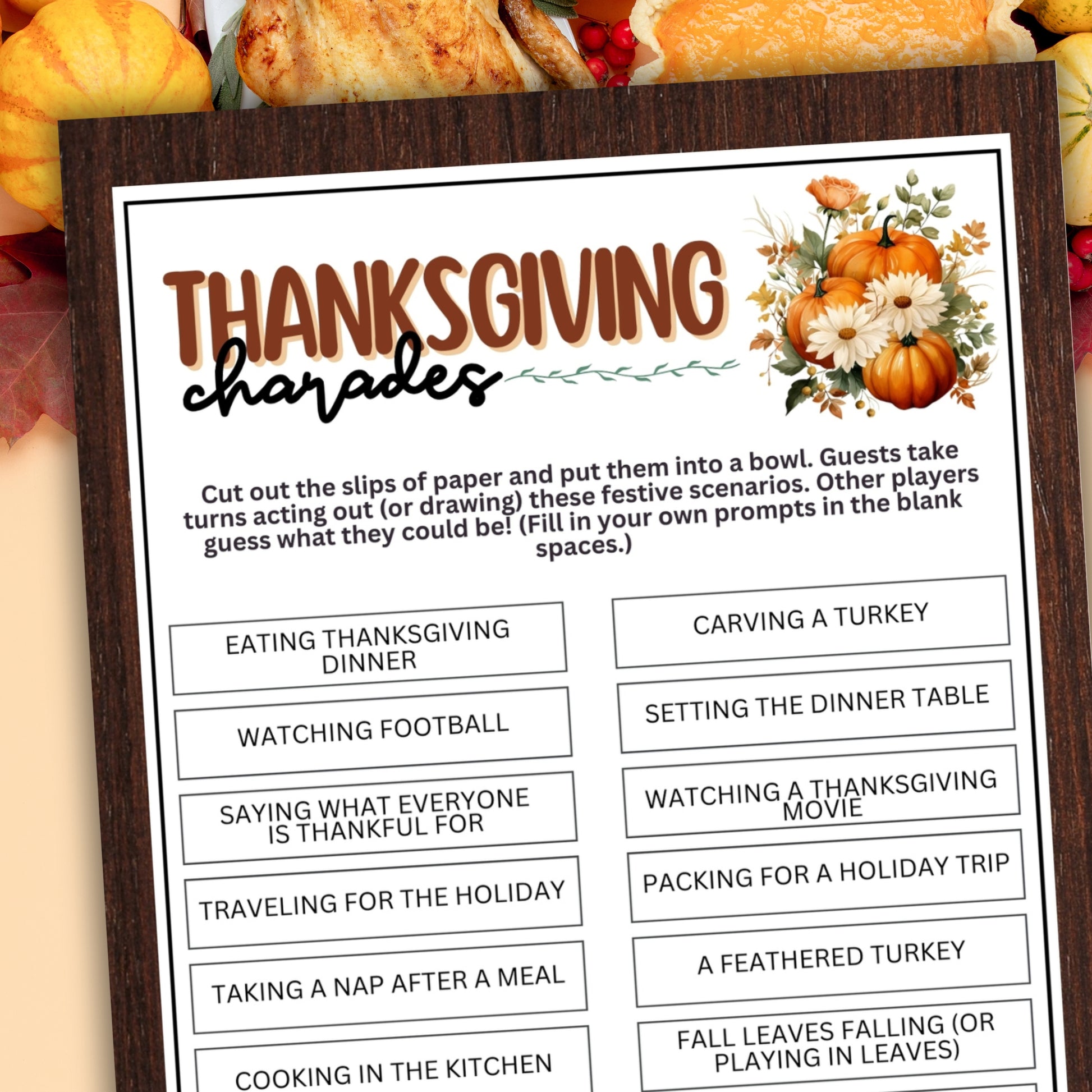 Getting ready for a Thanksgiving celebration with family and friends? Look no further than the Thanksgiving Charades game from Party Prints Press!
