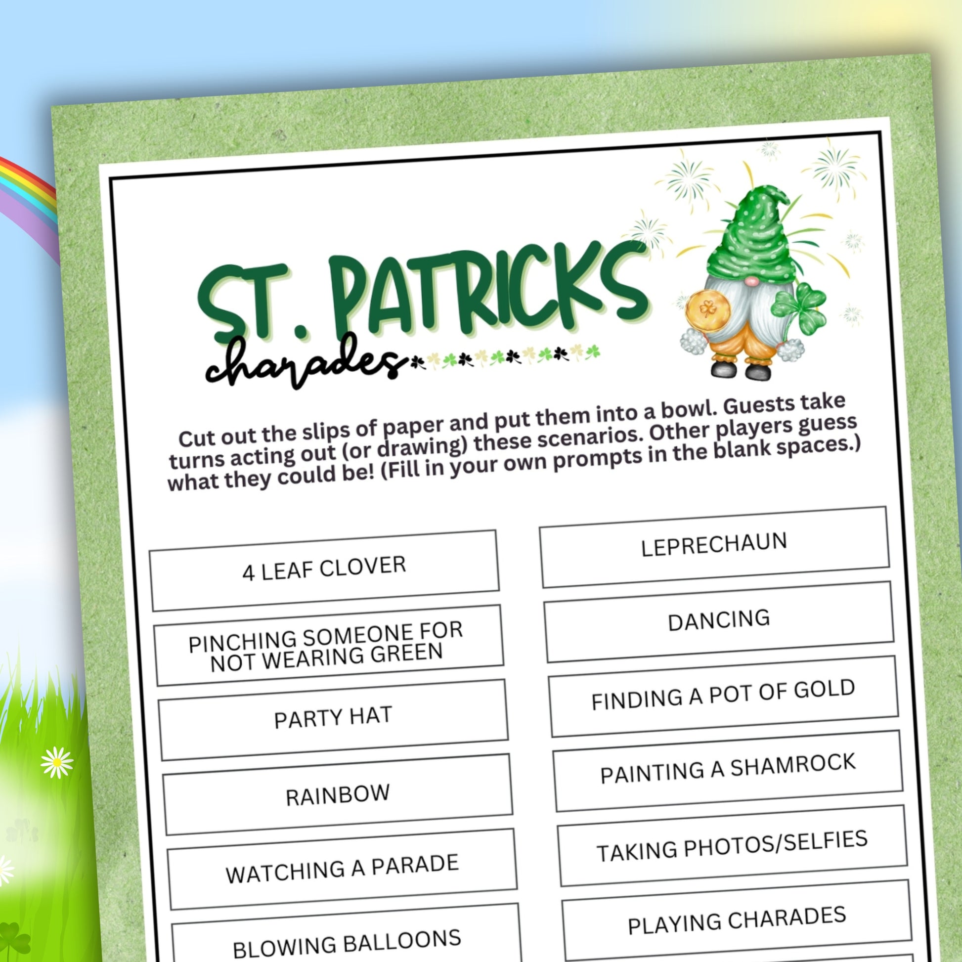 Are you getting ready for a St. Patrick's Day celebration with family and friends? Look no further than the St. Patrick's Day Charades game from Party Prints Press!