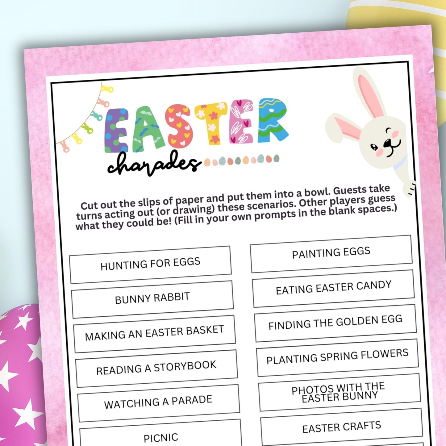 Are you searching for a delightful activity to bring some Easter fun to your gathering? No need to look any further than this Easter Charades game from Party Prints Press!