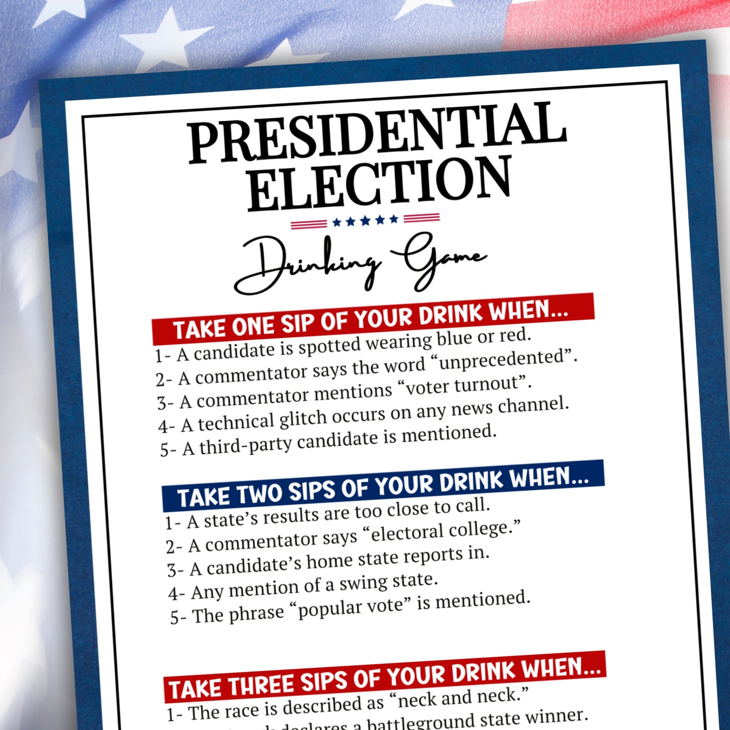 Election Watch Party Drinking Game