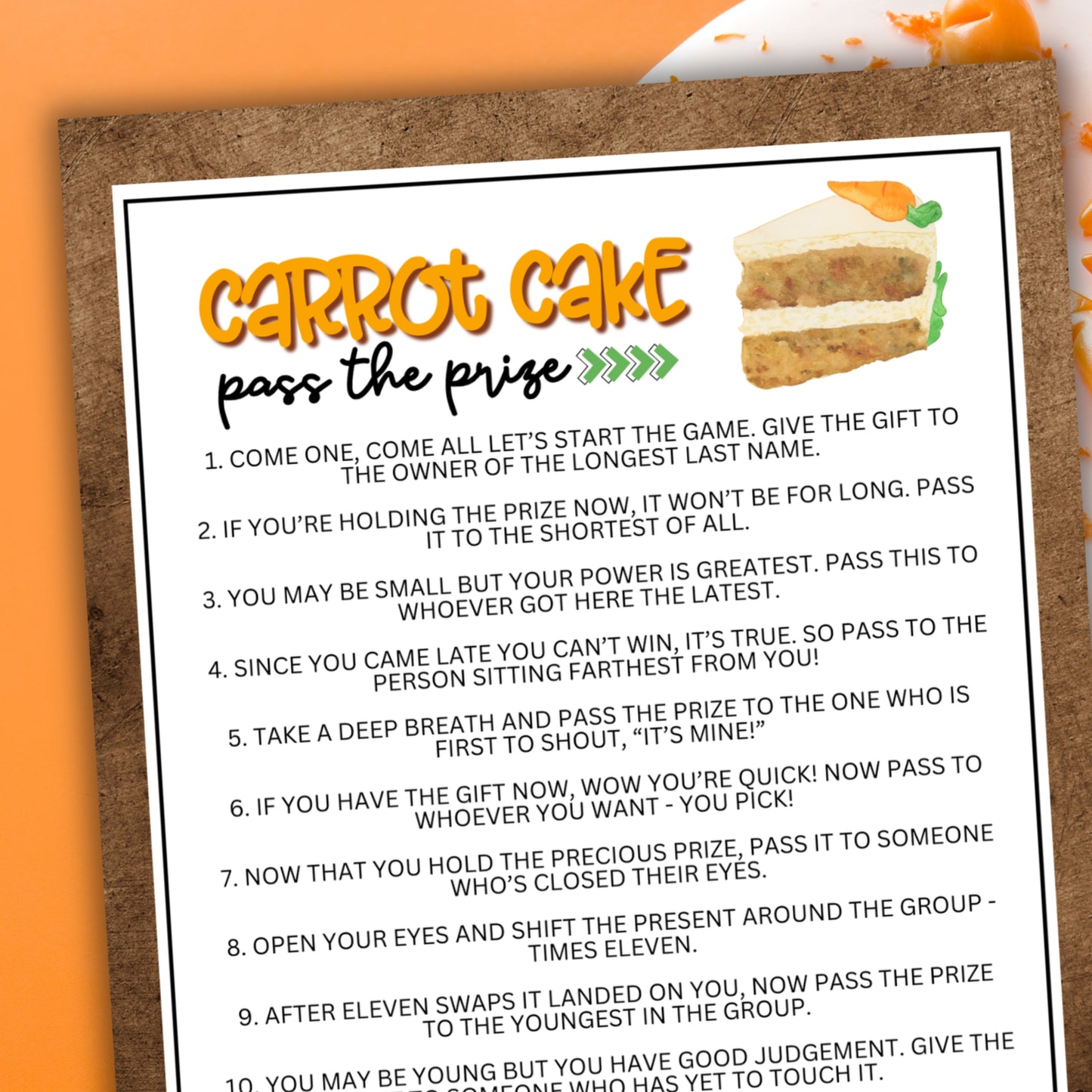 Carrot Cake Pass the Prize