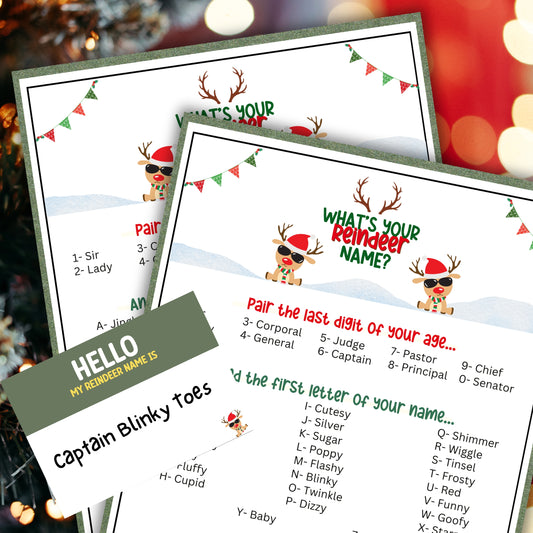 Whether you're hosting a Christmas party, setting up a fun activity for a holiday office party, or just looking to add a sprinkle of festive joy to any gathering, the "What's Your Reindeer Name?" game from Party Prints Press is the perfect addition to your holiday celebrations!  Ideal for Christmas enthusiasts of all ages, this printable activity is a breeze to play.