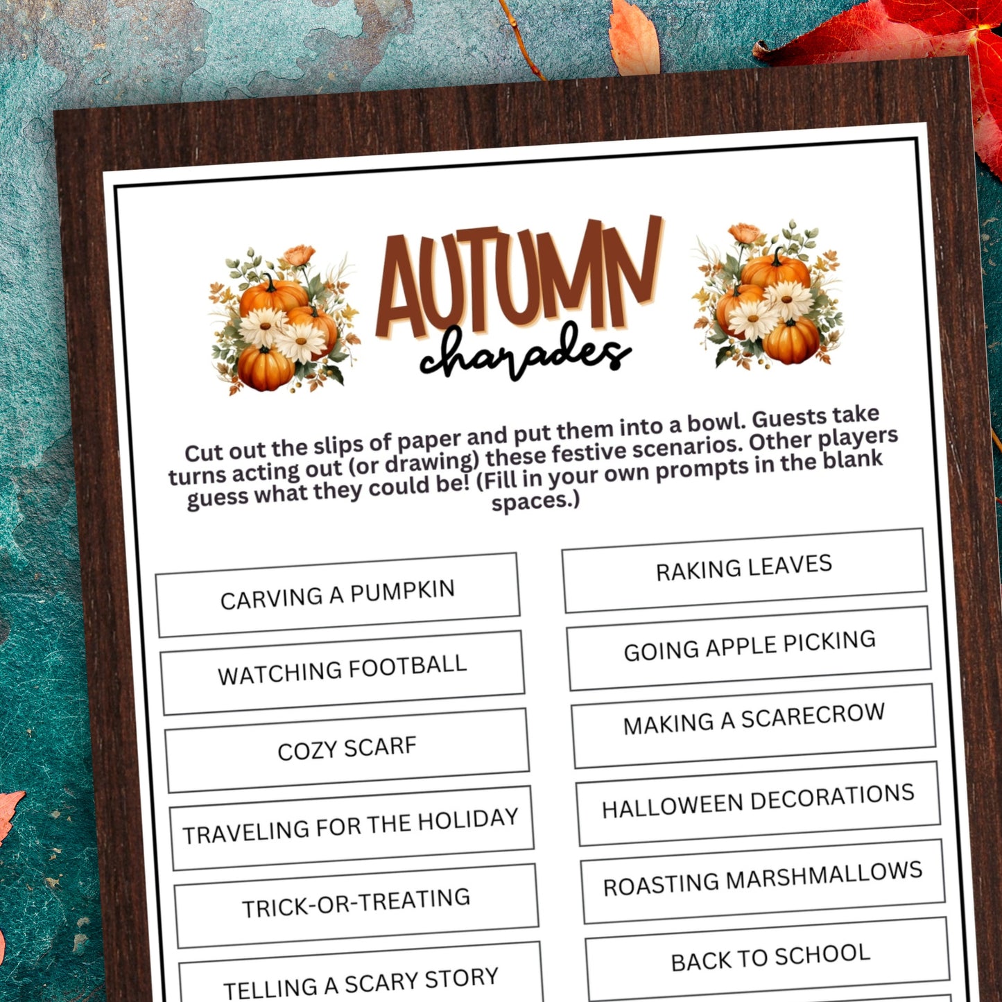 Fall Charades Printable Party Game For Autumn - Great For Family Game Night, Thanksgiving, Friendsgiving & Classroom Resources For Teachers