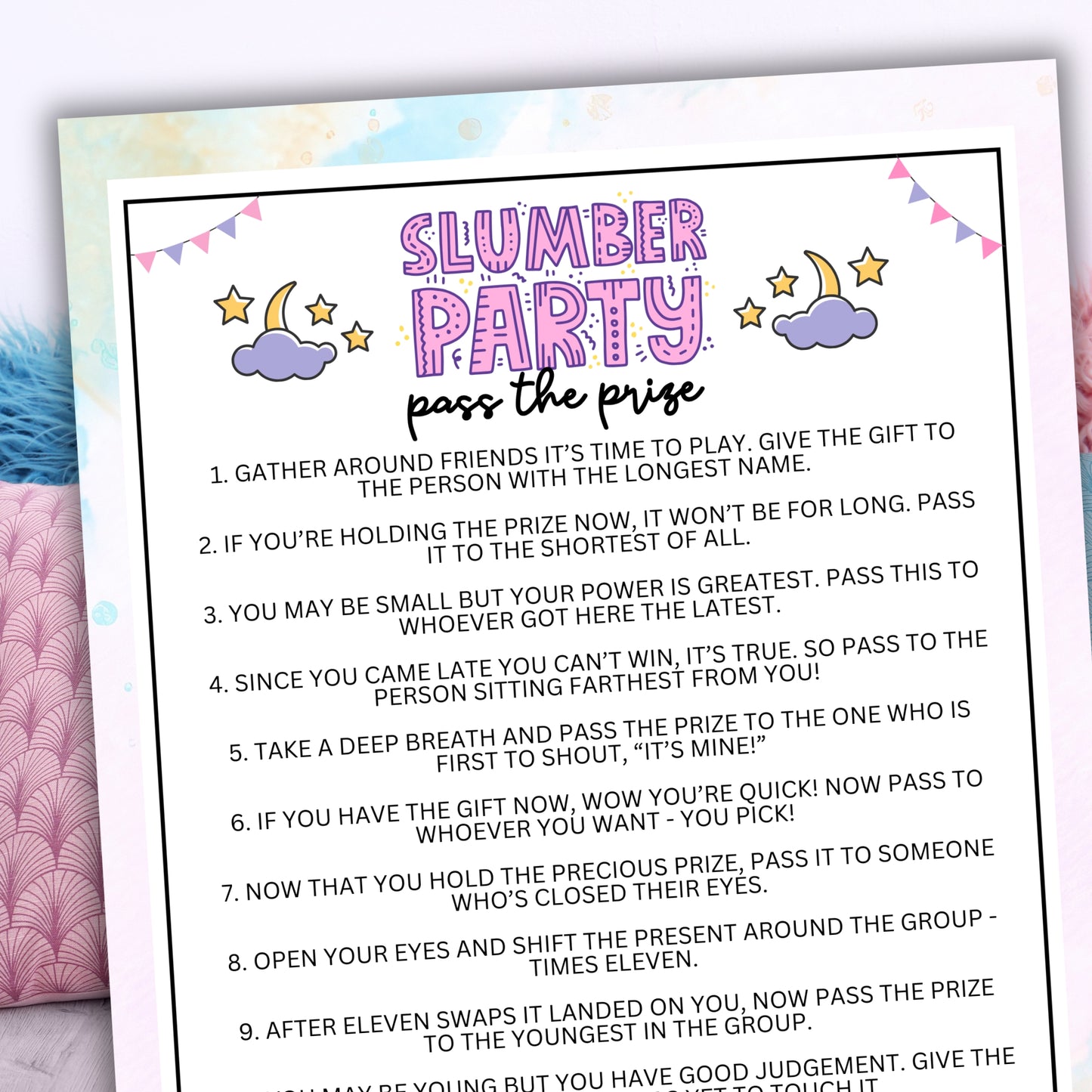 Planning a glitz and glam pajama party for your tween girls' night sleepover? You'll want to have entertainment that everyone will love! The game is a simple poem that you can read aloud to participants or print out a copy for each to read along! You'll need a small gift to give the winner of this game. A simple gift card is always a great idea for older kids/teens or adults, while for smaller kids, a little chocolate or toy works great! How it