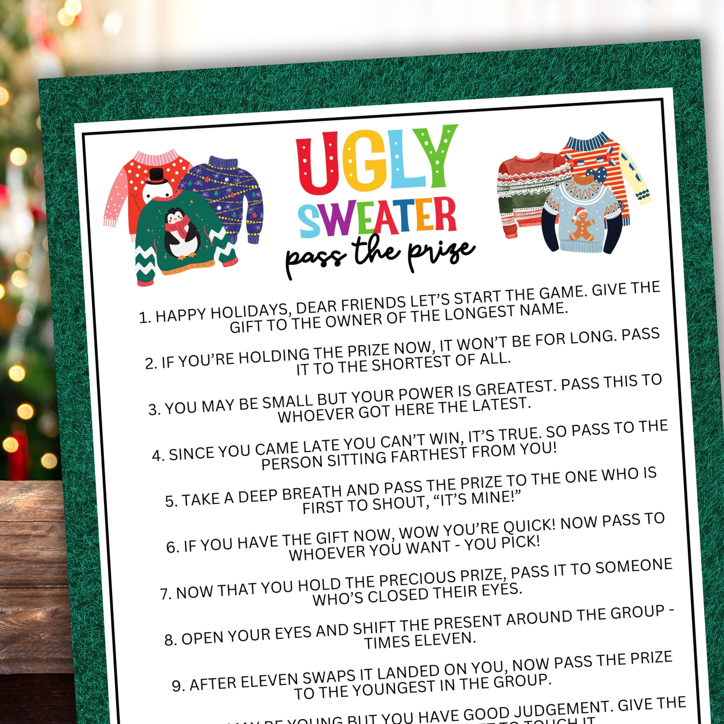 Are you seeking a fun and engaging activity to celebrate Christmas this winter? This "Ugly Sweater" Pass The Prize game will be the perfect addition to your event! Whether you've got kids, teens, adults, and even seniors in your gathering or group, this fun Pass The Prize game from Party Prints Press is just what you need!
