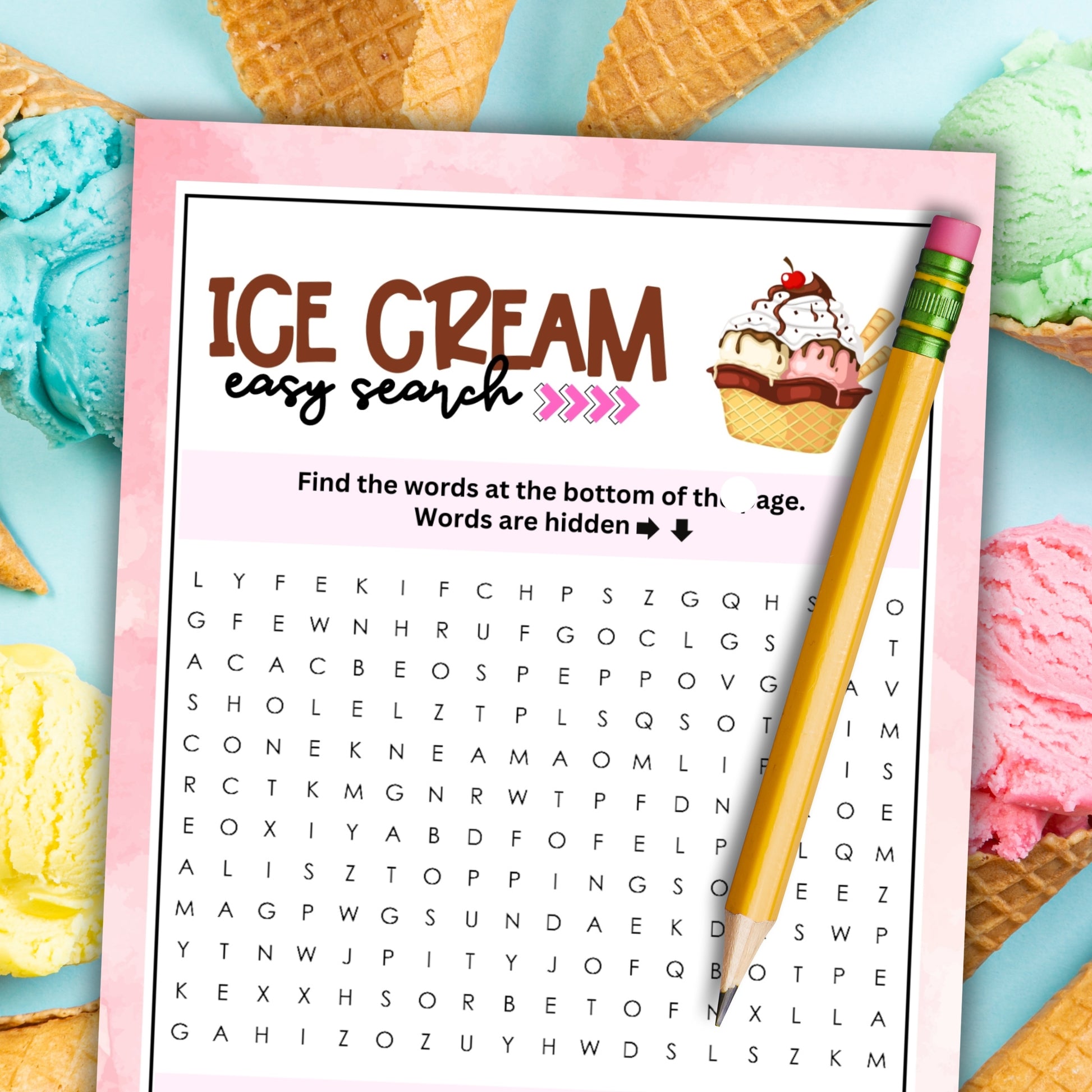 national ice cream month summer party games word search