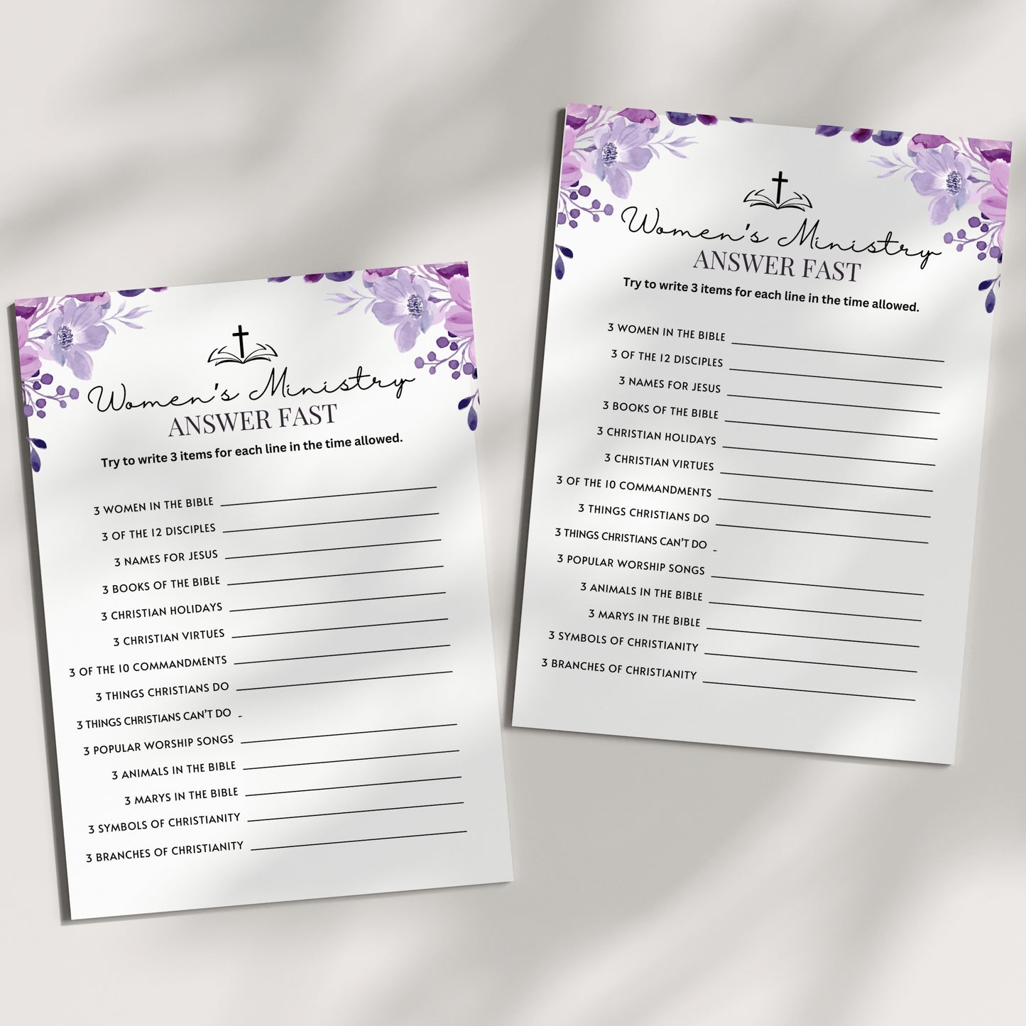 Purple Floral Women's Ministry Answer Fast