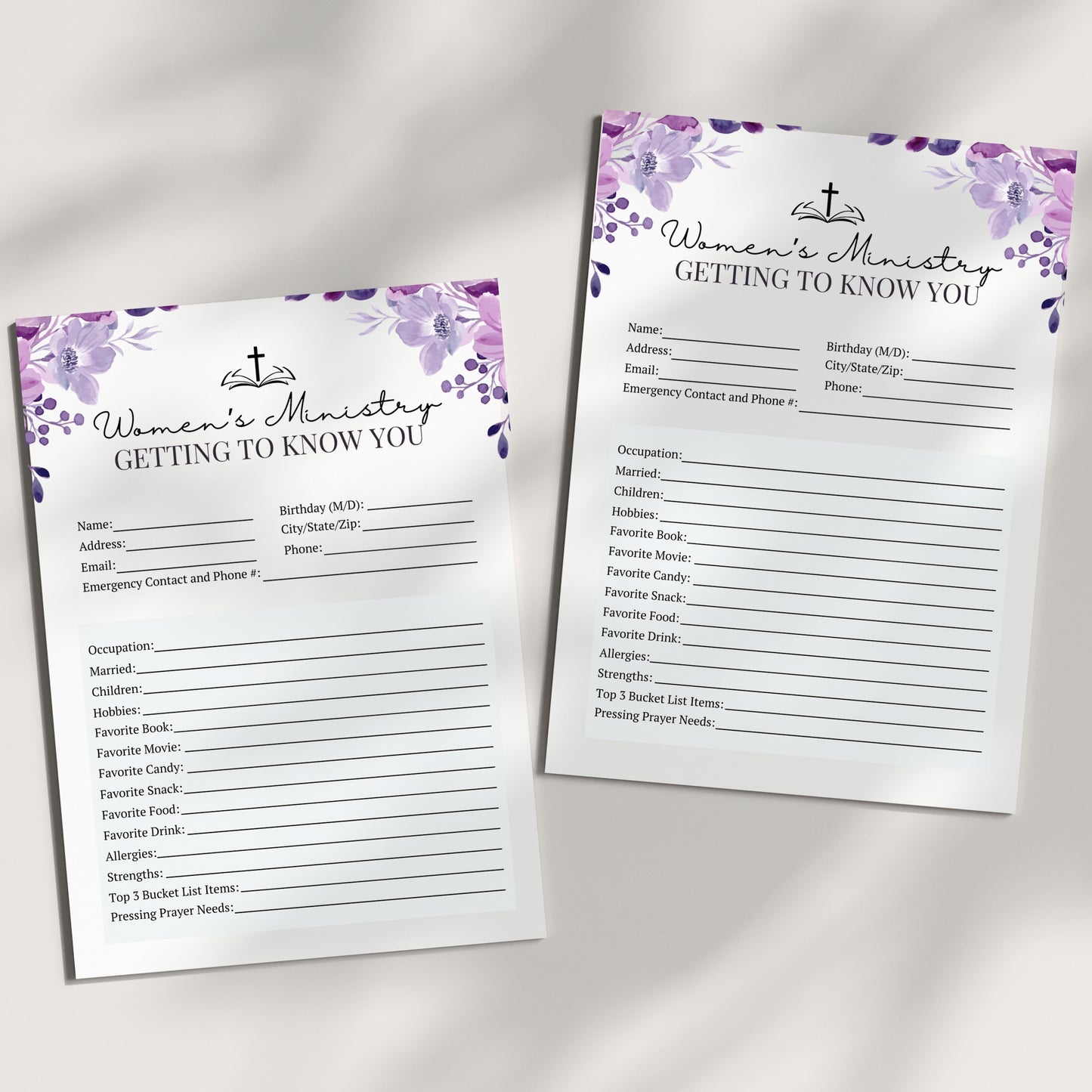Purple Floral Women's Ministry Intake Form