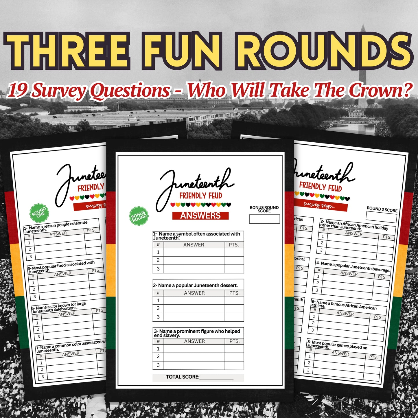 Juneteenth Feud Party Game For African American History And Black History Month Games For Seniors Adults Kids Whole Family June 19th BBQ