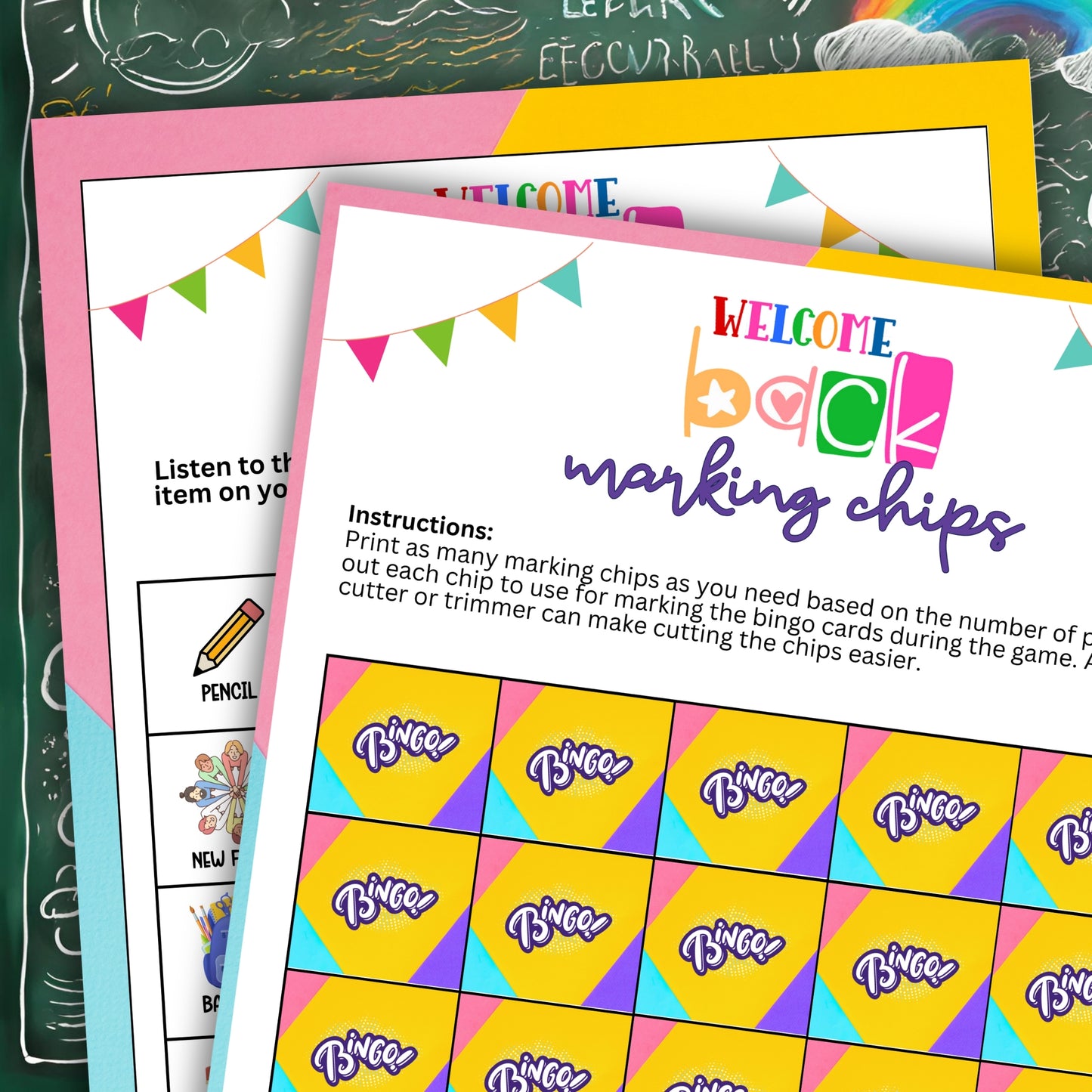 Welcome Back To School Bingo Game - Fun Activity To Start The New School Year! Looking for a cute, colorful and fun activity for teachers, students and administrative alike? This adorable "Welcome Back To School" BINGO game from Party Prints Press is just what you need! This printable game is fun for all ages and will keep everyone relaxed, entertained, and ready to gear up for a successful, fun, and productive school year. 