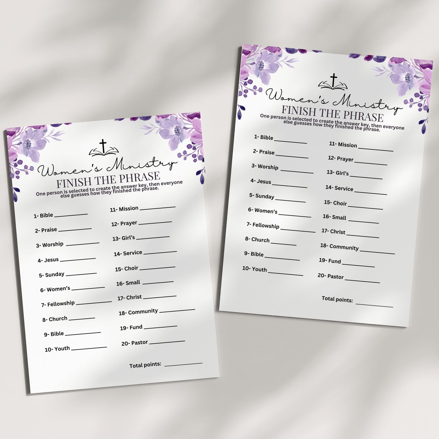 Purple Floral Women's Ministry Finish The Phrase
