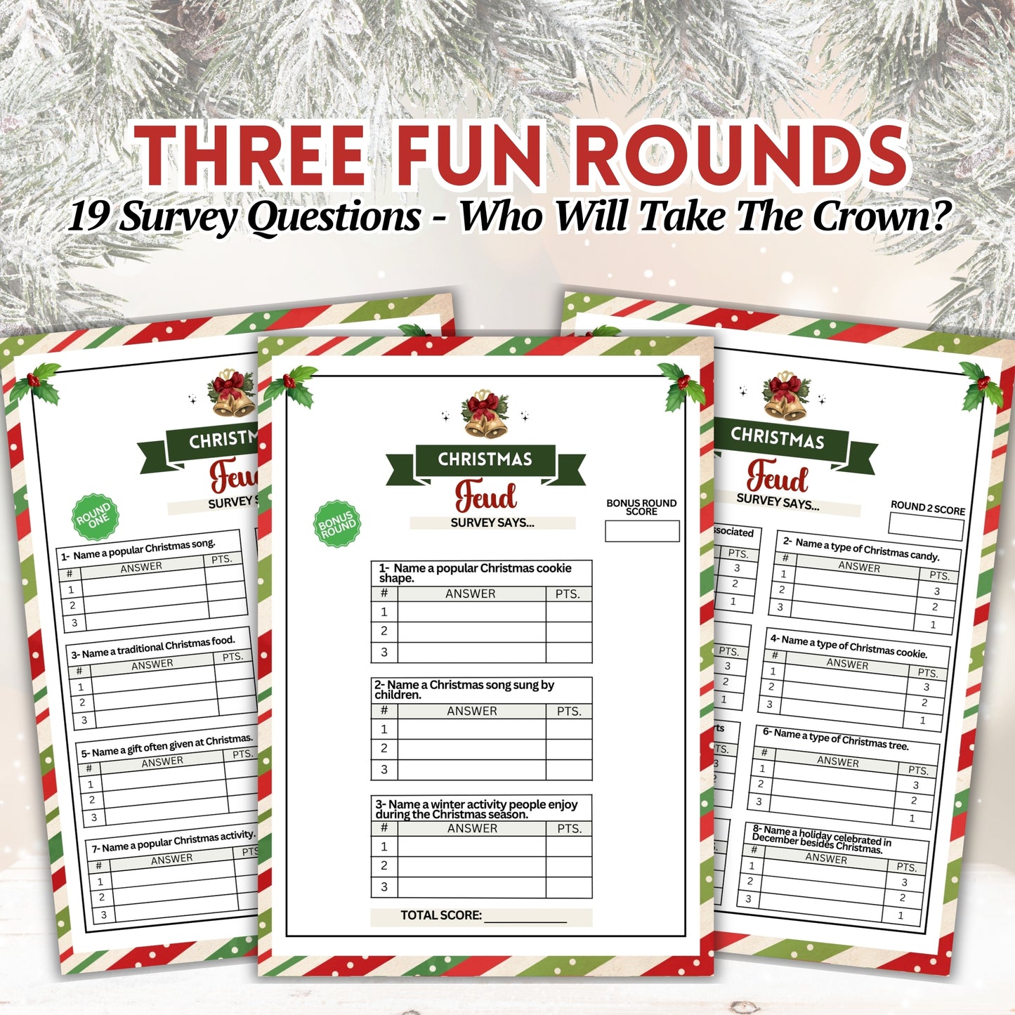Christmas Friendly Feud - Festive Fun for Your Holiday Celebration! This printable Christmas Friendly Feud game is the perfect last-minute idea for your holiday festivities! Whether you're hosting a family gathering or just looking for something fun to do with loved ones, this game is sure to be a big hit.