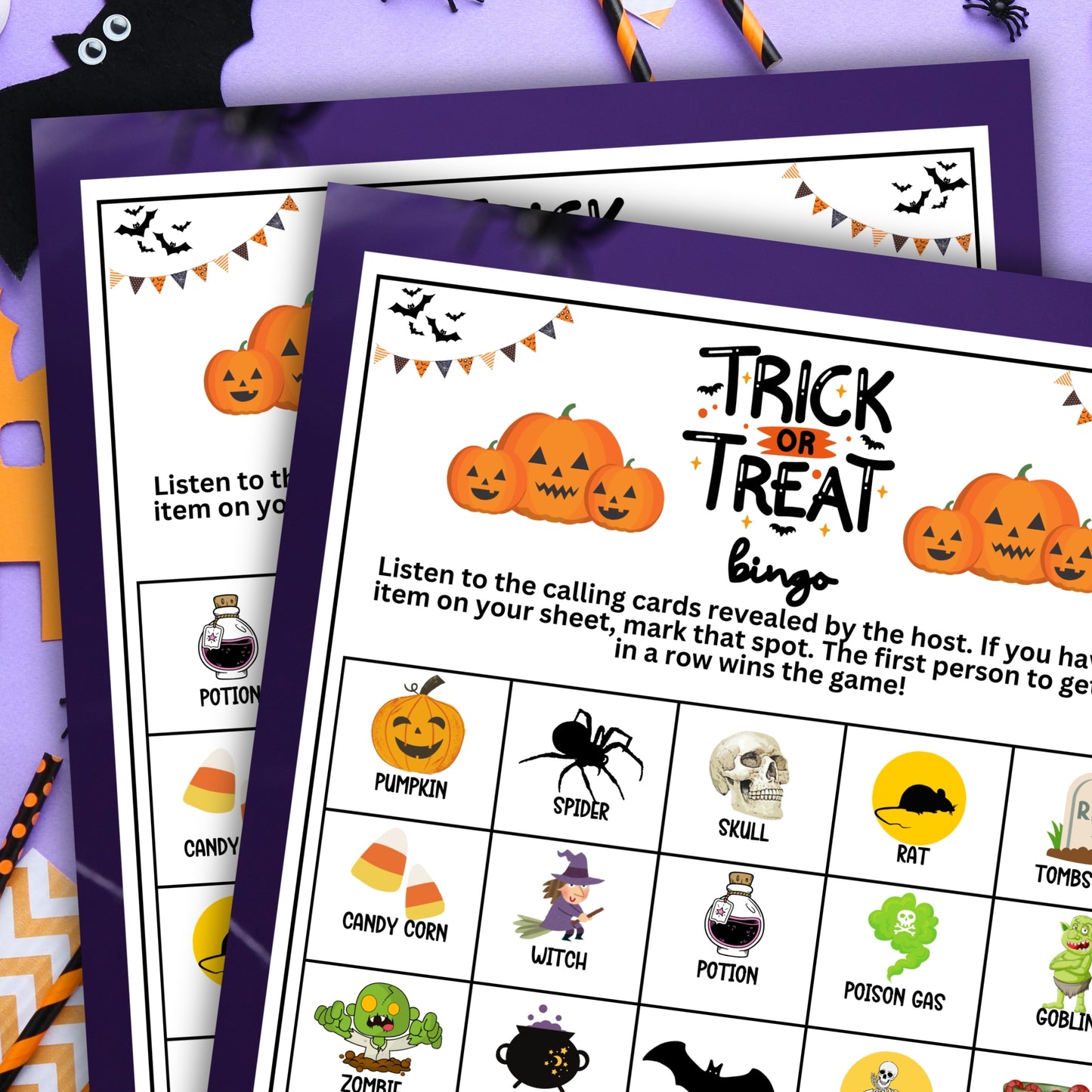 Halloween Trick or Treat Bingo Game - Spooky Fun for Parties, Classrooms, and More! Looking for a spooktacular, colorful, and fun activity for Halloween parties, classrooms, and community events? This adorable "Halloween Trick or Treat" Bingo game from Party Prints Press is just what you need! This printable game is perfect for all ages, and will keep everyone relaxed, entertained, and in the spooky spirit of Halloween. Why you'll love this game...