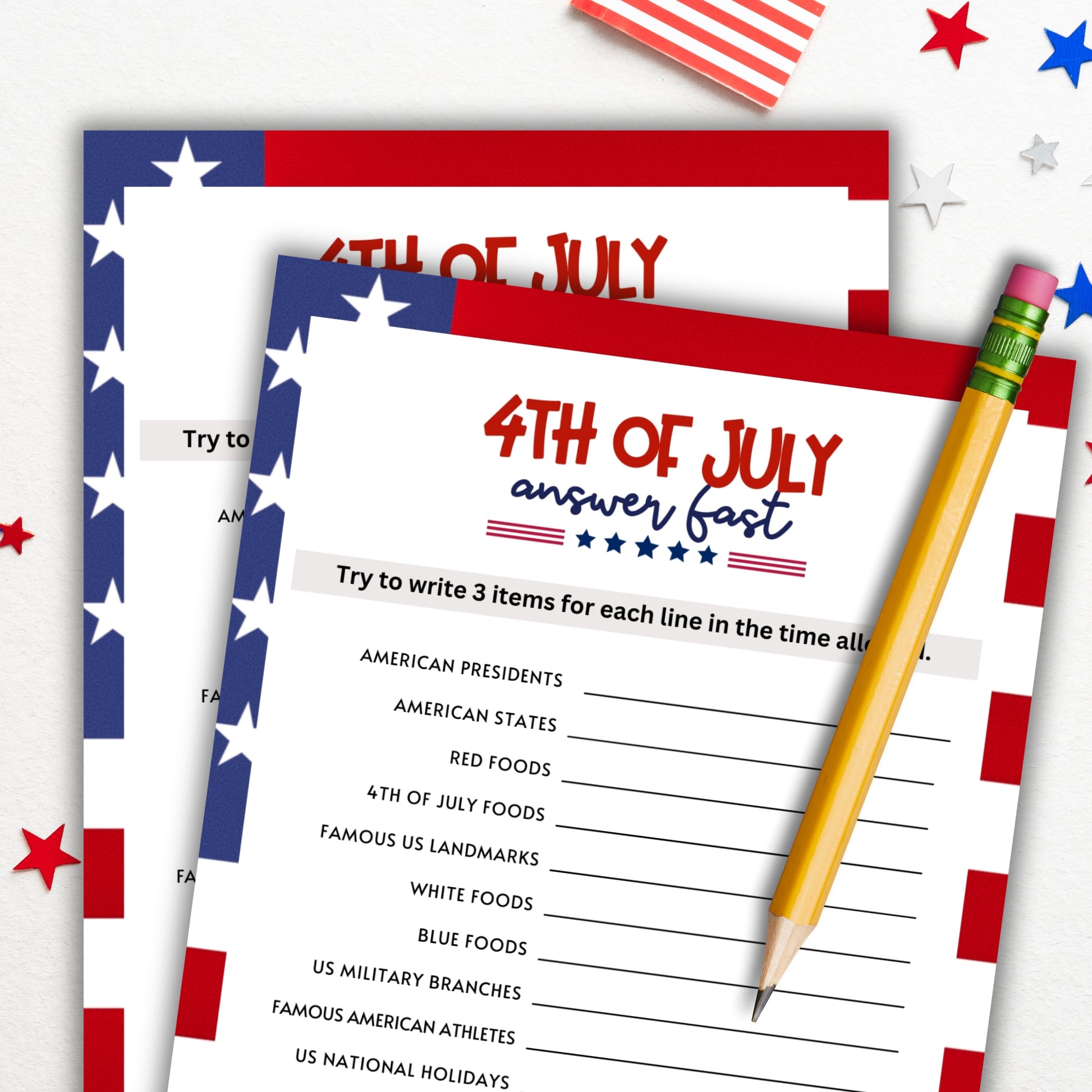 4th of July Answer Fast Word Game For Family Fun Think Quick American Patriot Independence Day USA Summer Outdoor Indoor Party Activity
