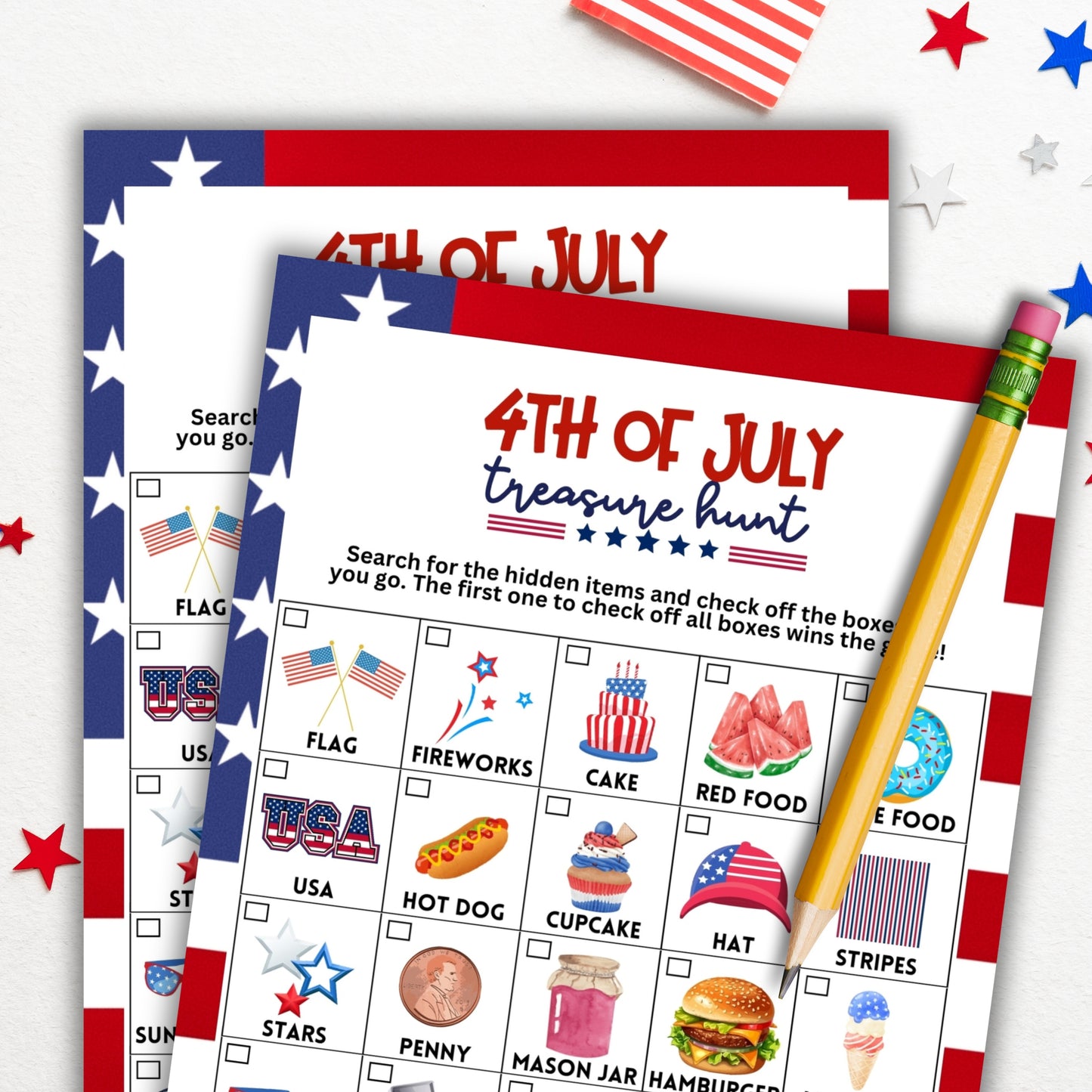 4th of July Treasure Hunt Game For Tweens Kids Adults Teens Seniors Independence Day Scavenger Search Patriot USA Printable Party Game