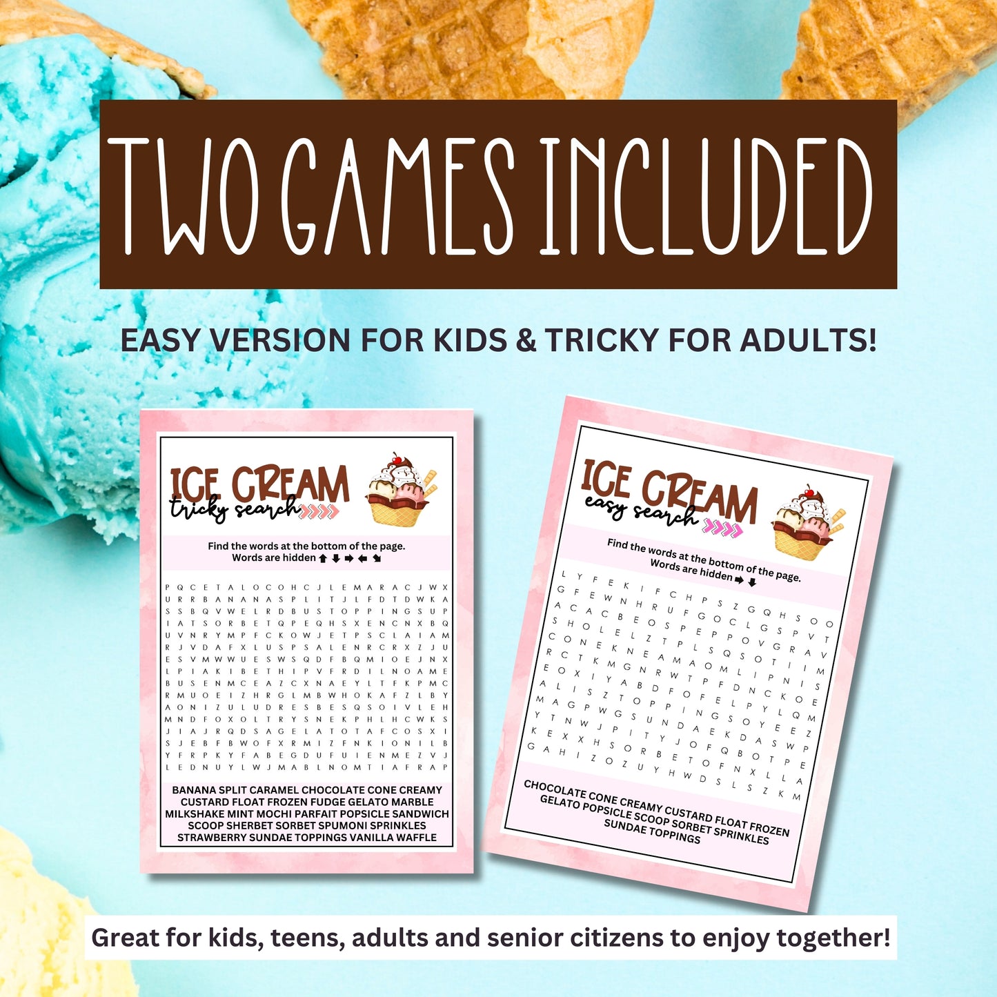 national ice cream month summer party games word search