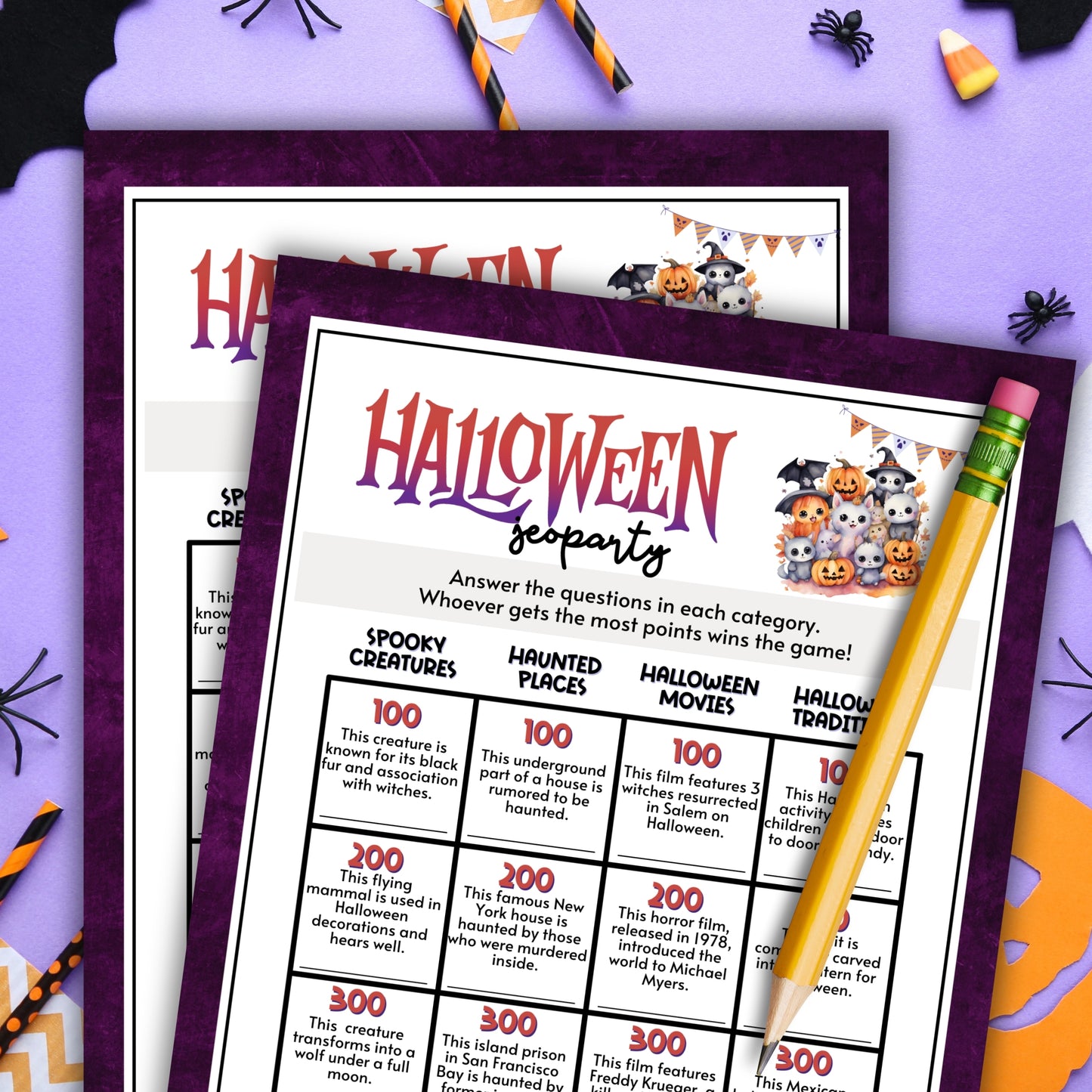 Halloween Jeoparty Game - Test Your Spooky Smarts!
Get ready for a thrilling challenge with the Halloween Jeoparty Game! This Halloween-themed trivia game is perfect for adding some brain-teasing fun to your party, keeping guests of all ages entertained as they test their knowledge of all things spooky.